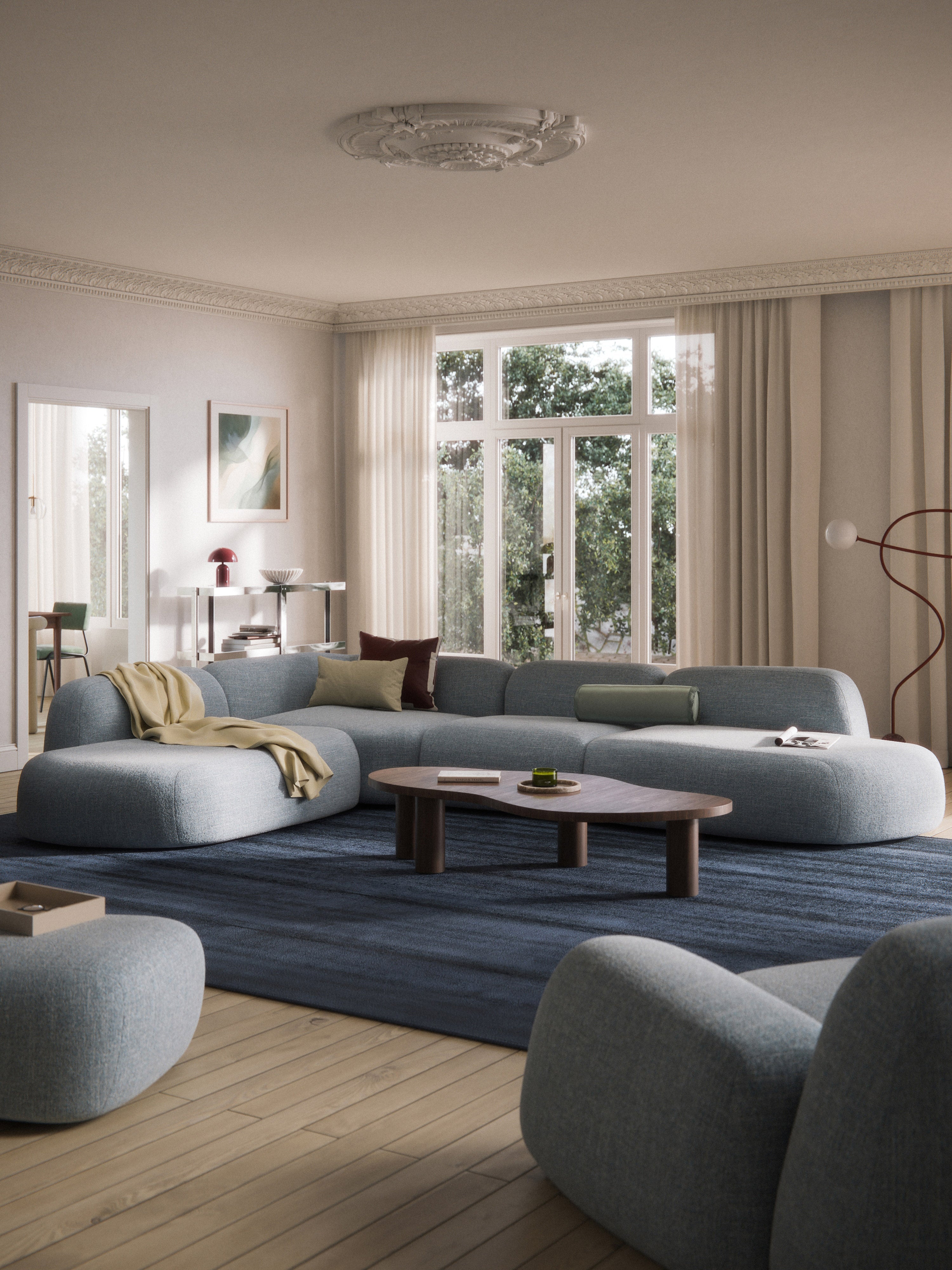 Modulares Bouclé-XL-Ecksofa Wolke mit Chaiselongue