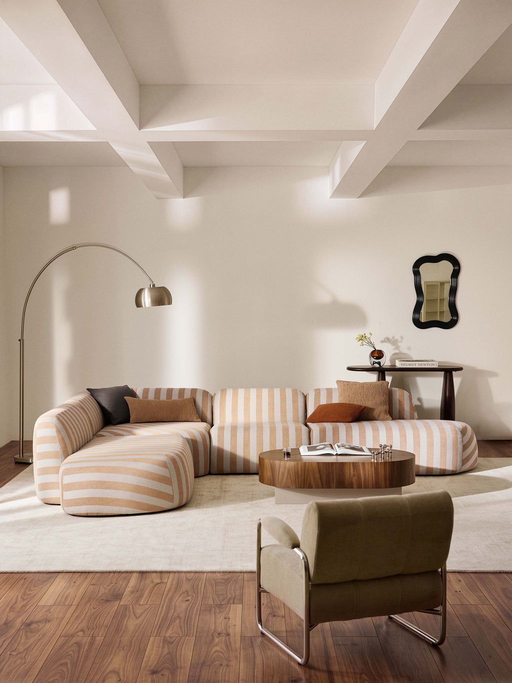 Modulares Gestreiftes XL-Ecksofa Wolke mit Chaiselongue