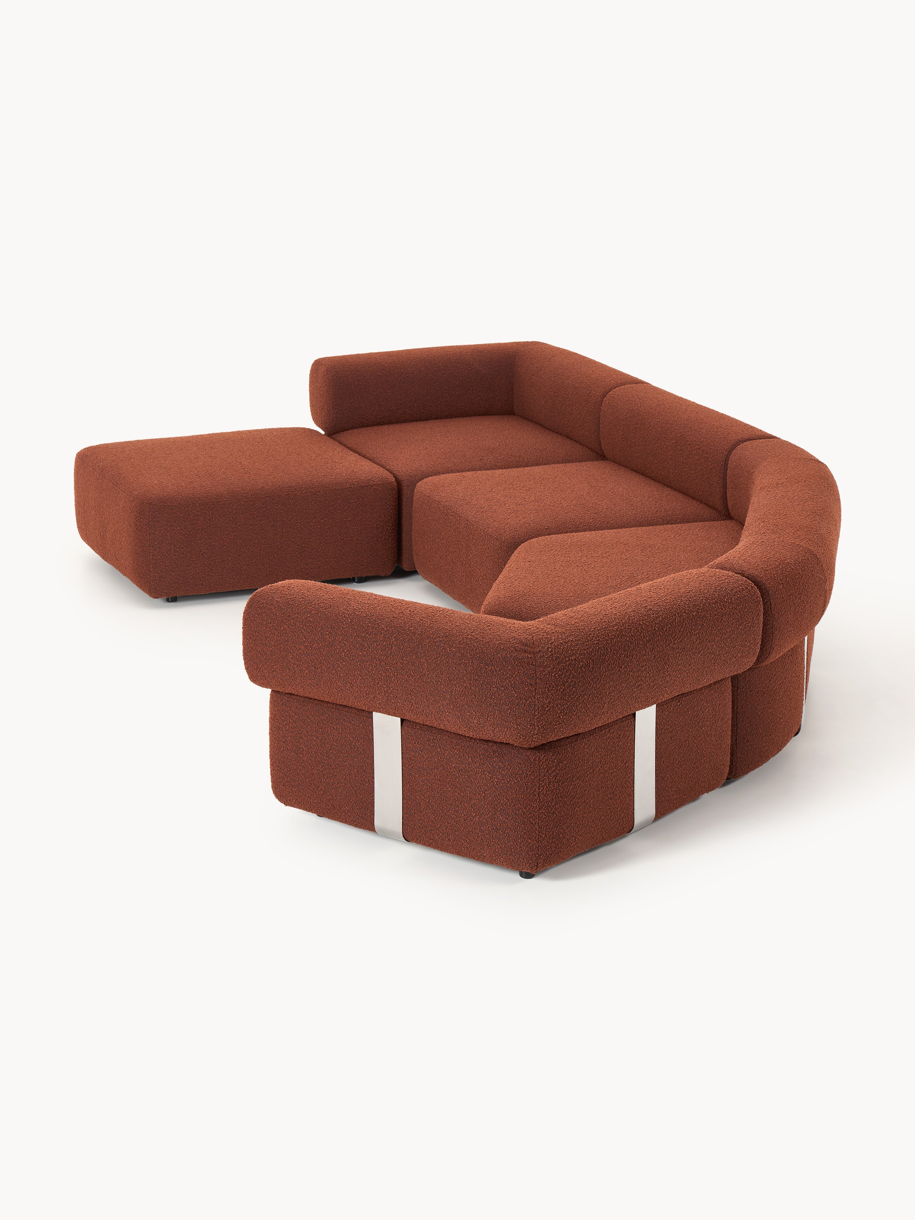 Großes modulares Bouclé-Sofa Anton mit Hocker (links/rechts)