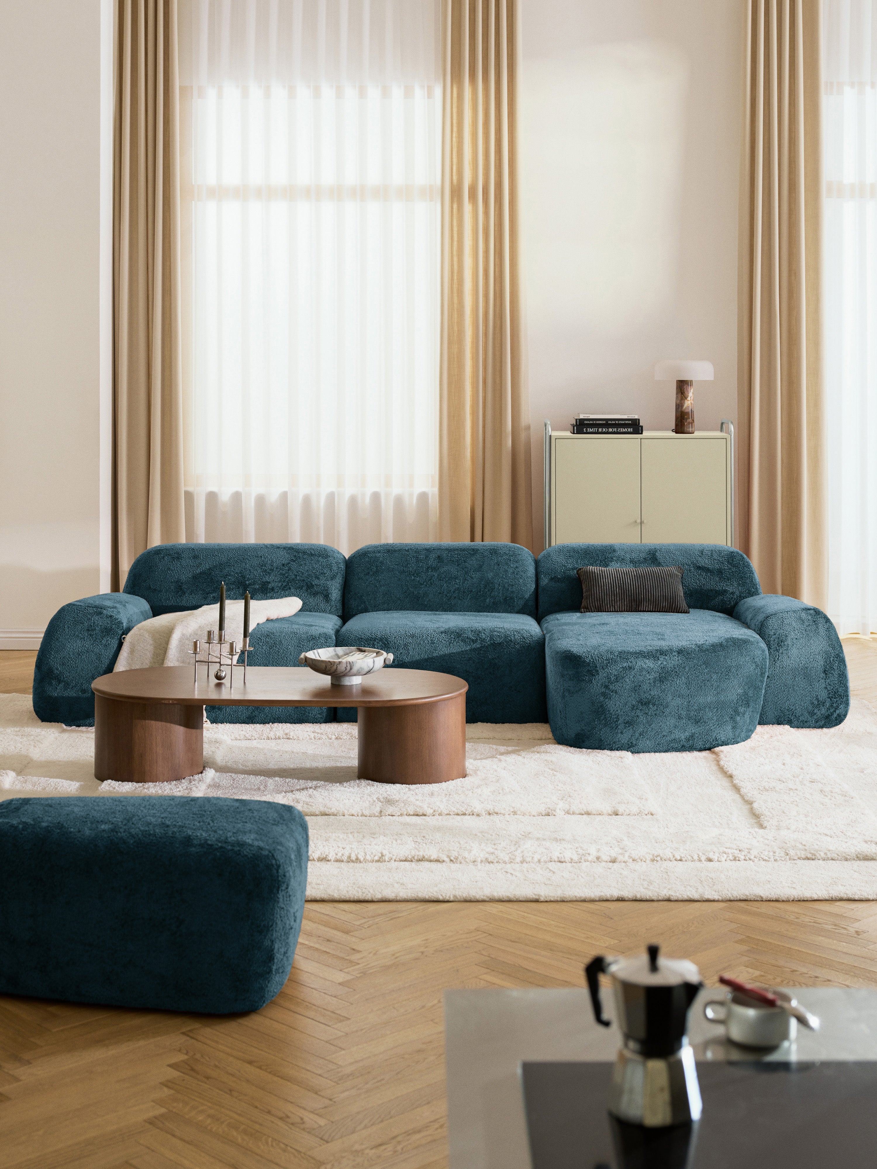 Modulares Teddy-Bouclé-Ecksofa Wolke (4-Sitzer)