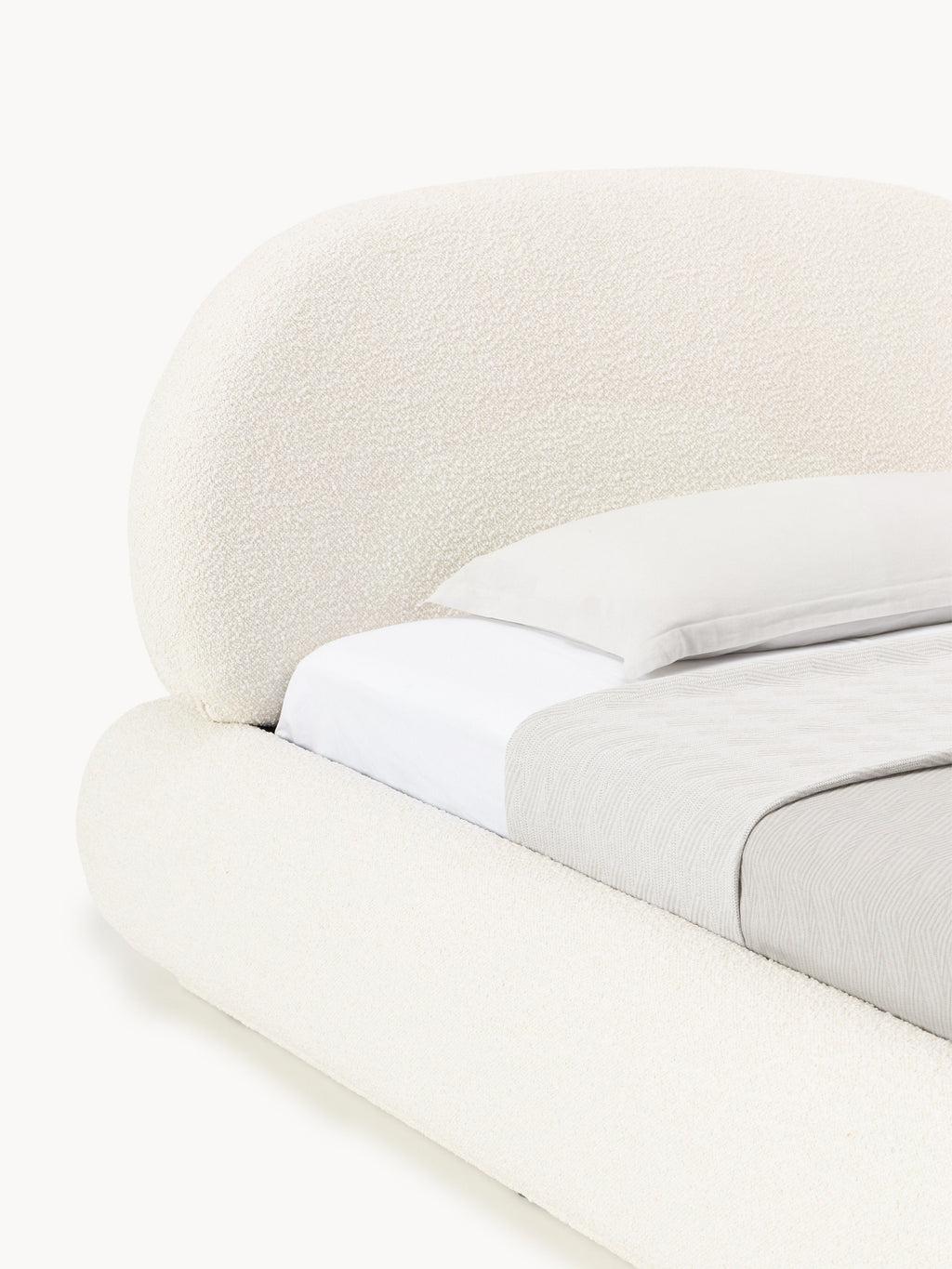 Bouclé-Polster-Einzelbett Alba mit Stauraum