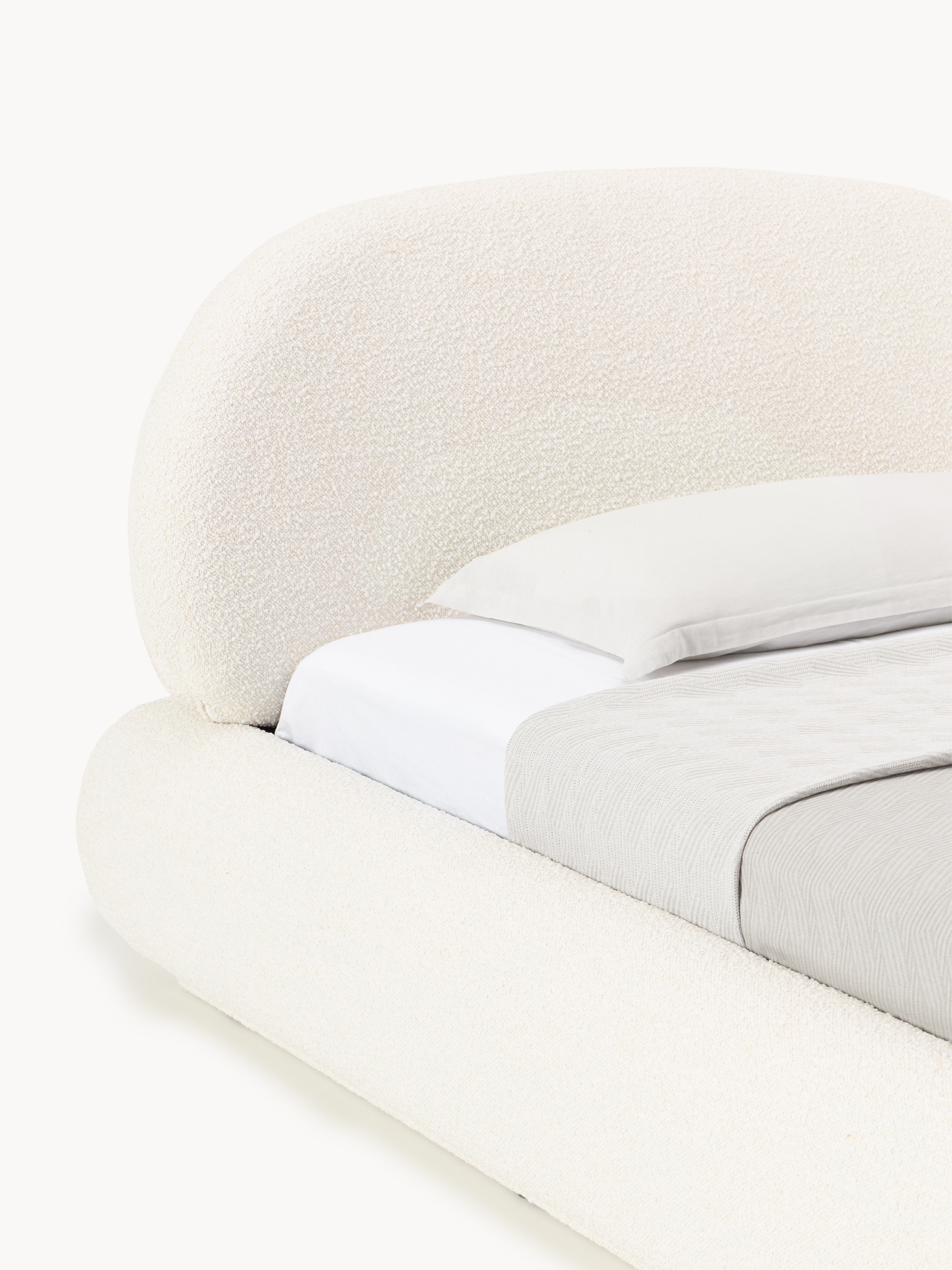 Bouclé-Polster-Einzelbett Alba mit Stauraum
