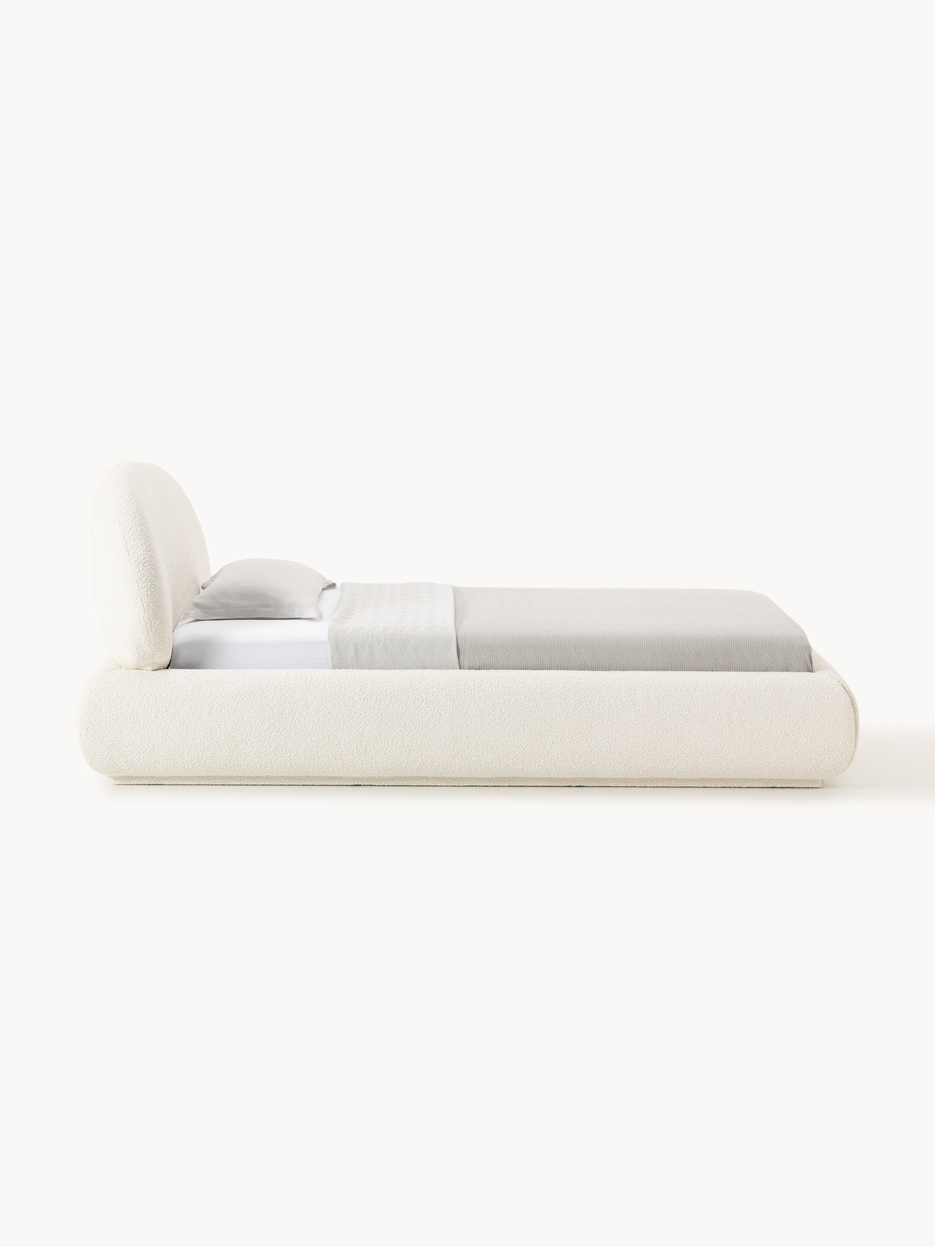 Bouclé-Polster-Einzelbett Alba mit Stauraum
