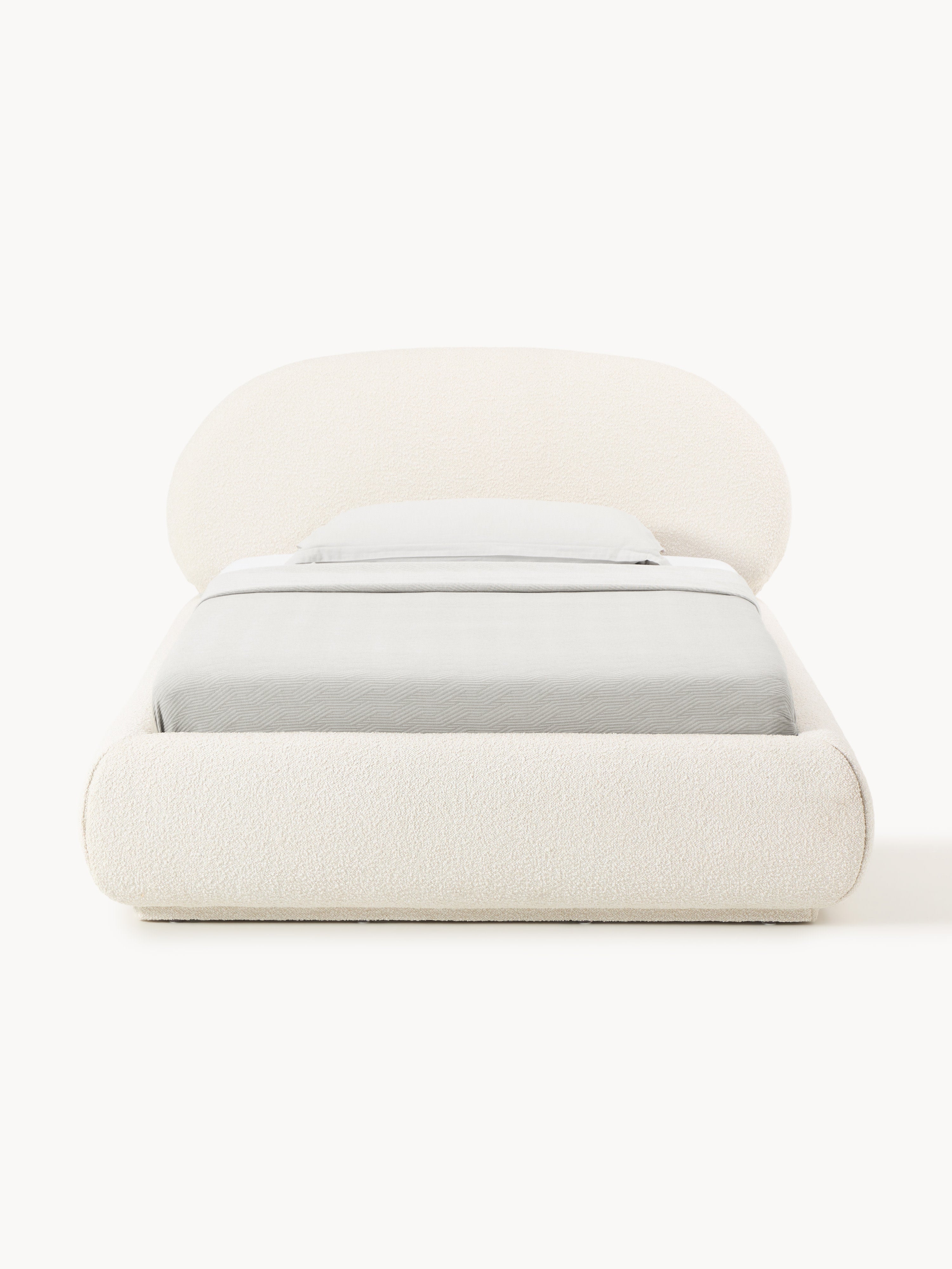 Bouclé-Polster-Einzelbett Alba mit Stauraum