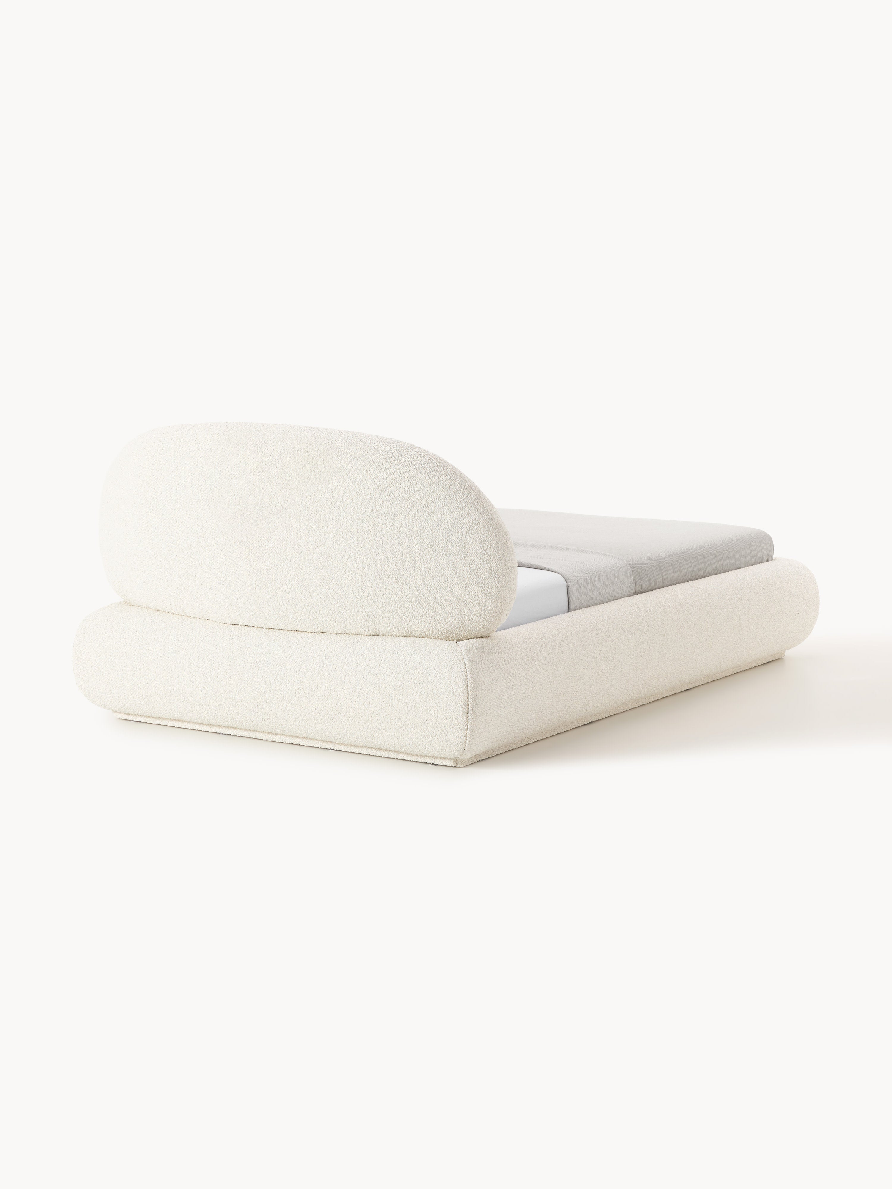 Bouclé-Polster-Einzelbett Alba mit Stauraum