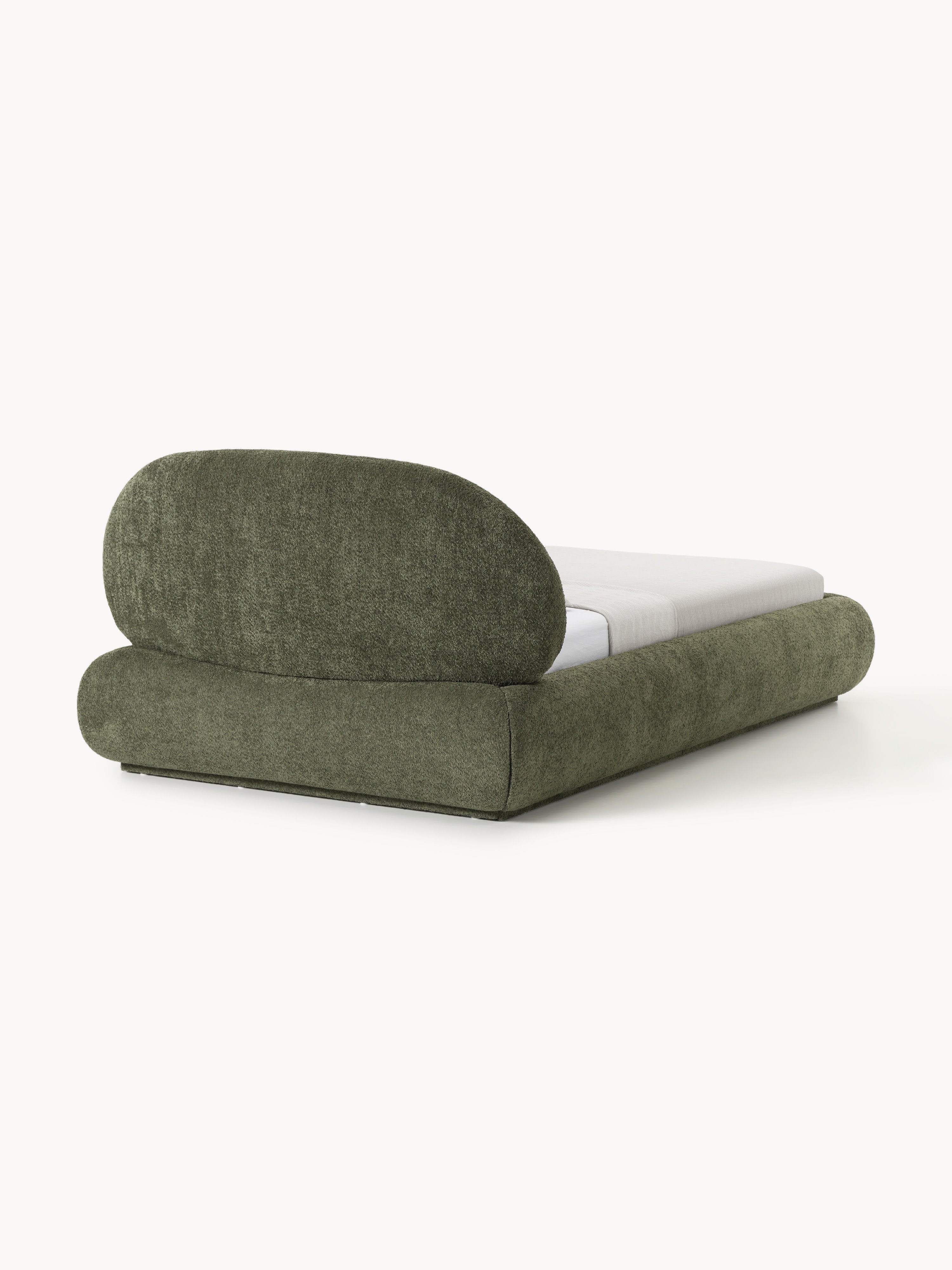 Einzelbett Alba aus Teddy-Bouclé mit Stauraum