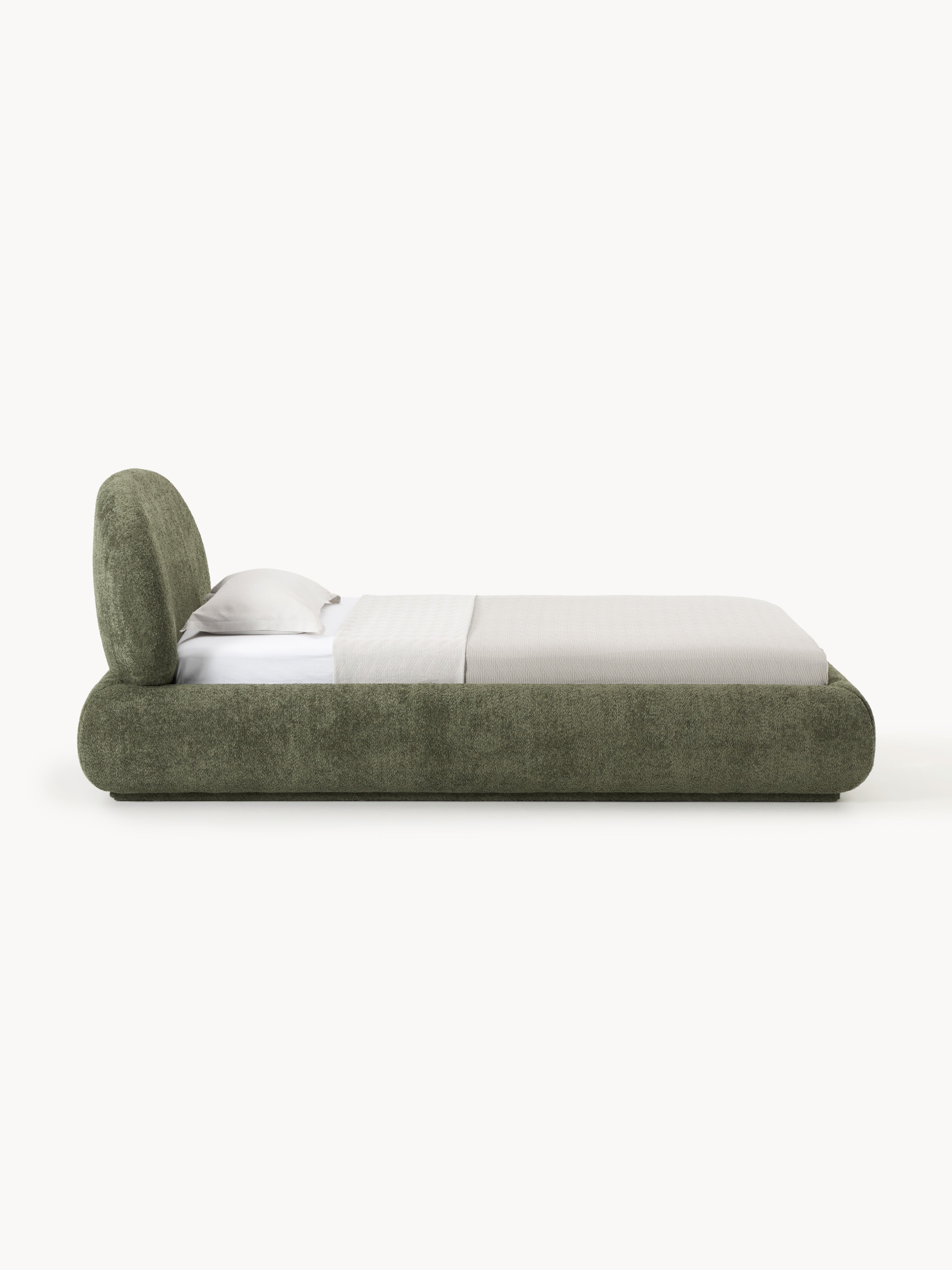 Einzelbett Alba aus Teddy-Bouclé mit Stauraum