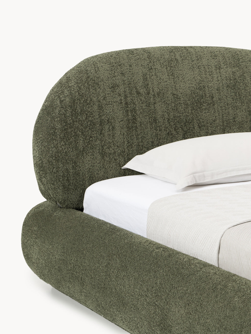 Einzelbett Alba aus Teddy-Bouclé mit Stauraum