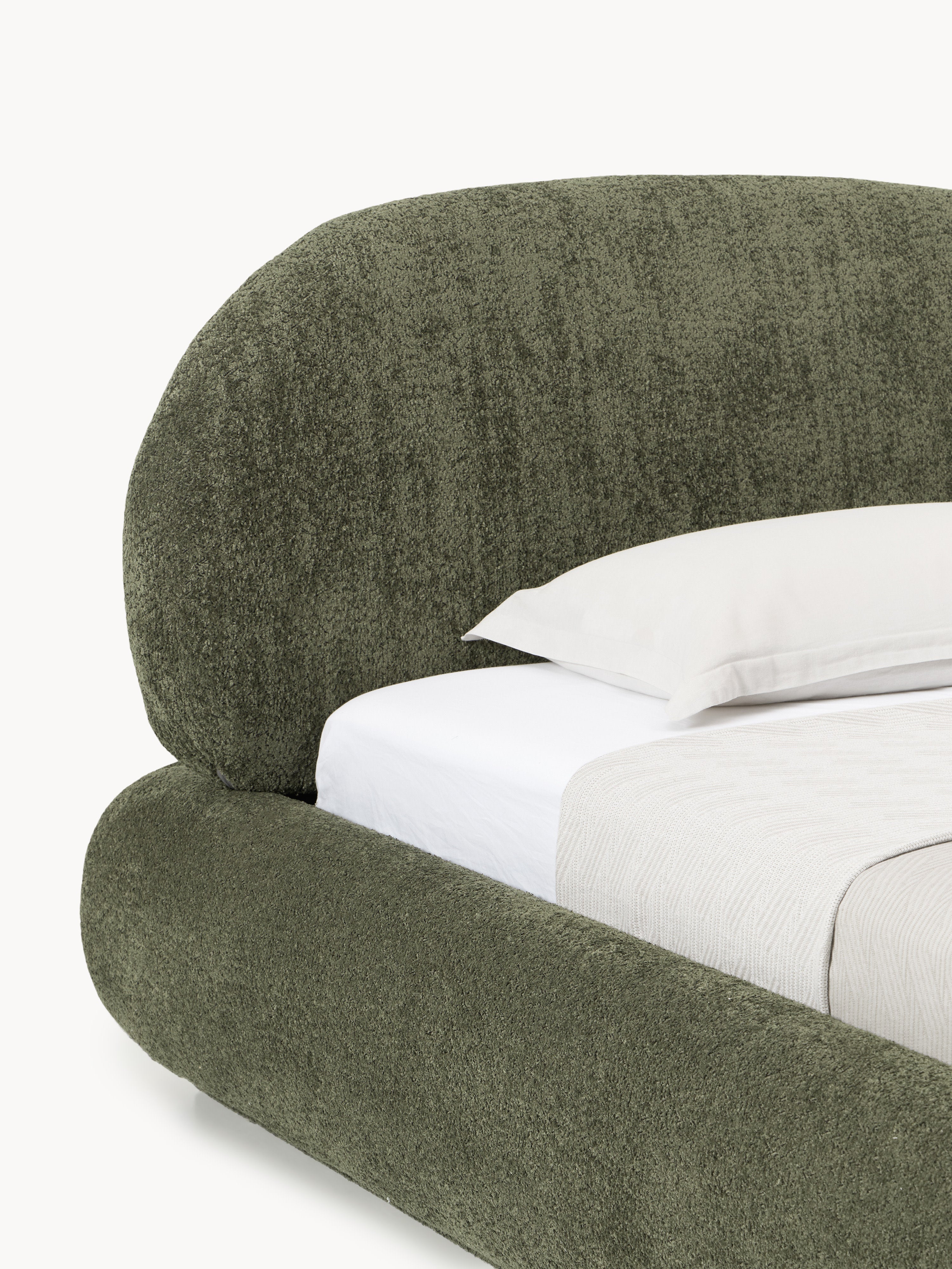 Einzelbett Alba aus Teddy-Bouclé mit Stauraum