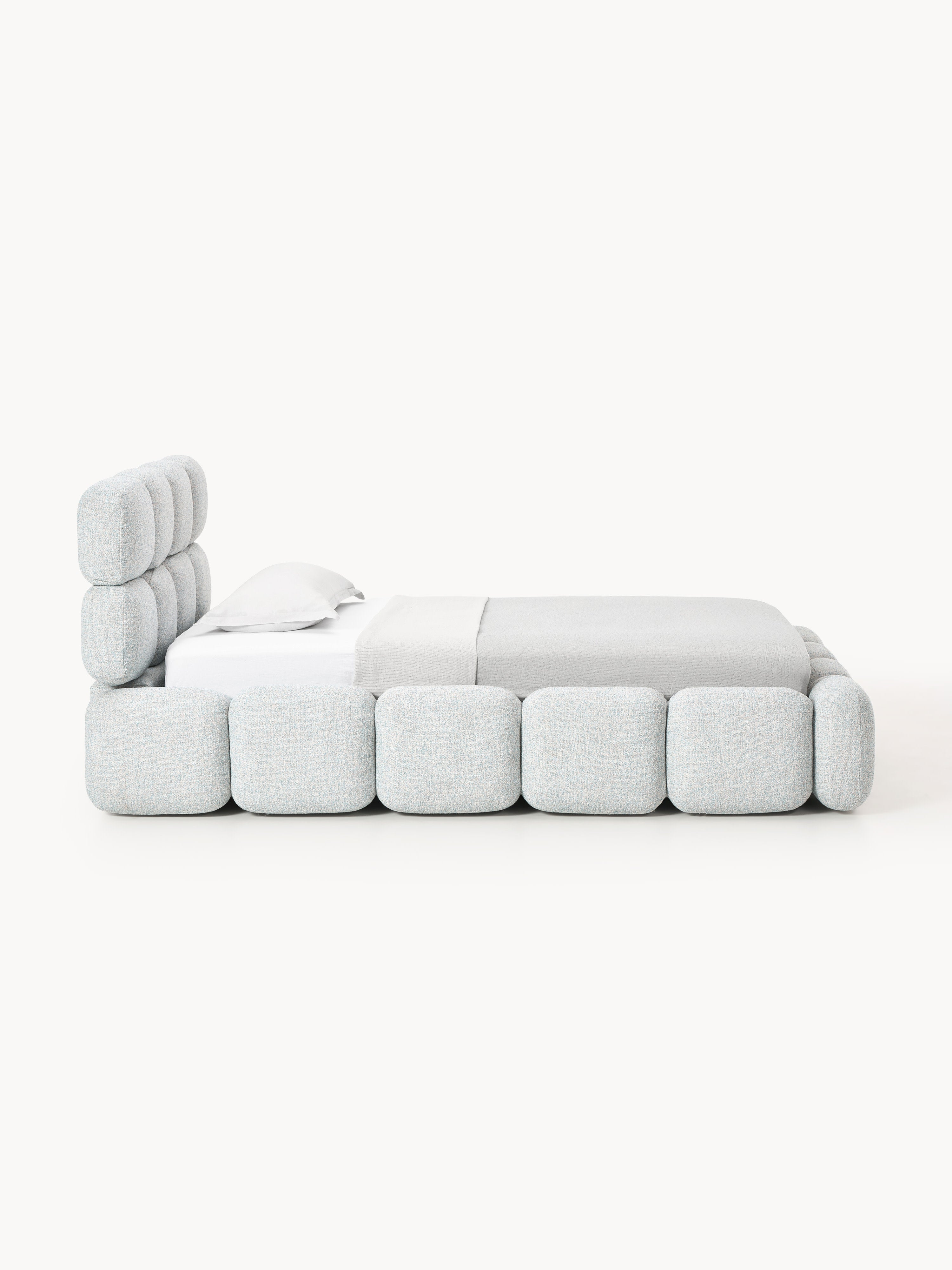 Einzelbett Tayla mit Stauraum aus Teddy-Bouclé