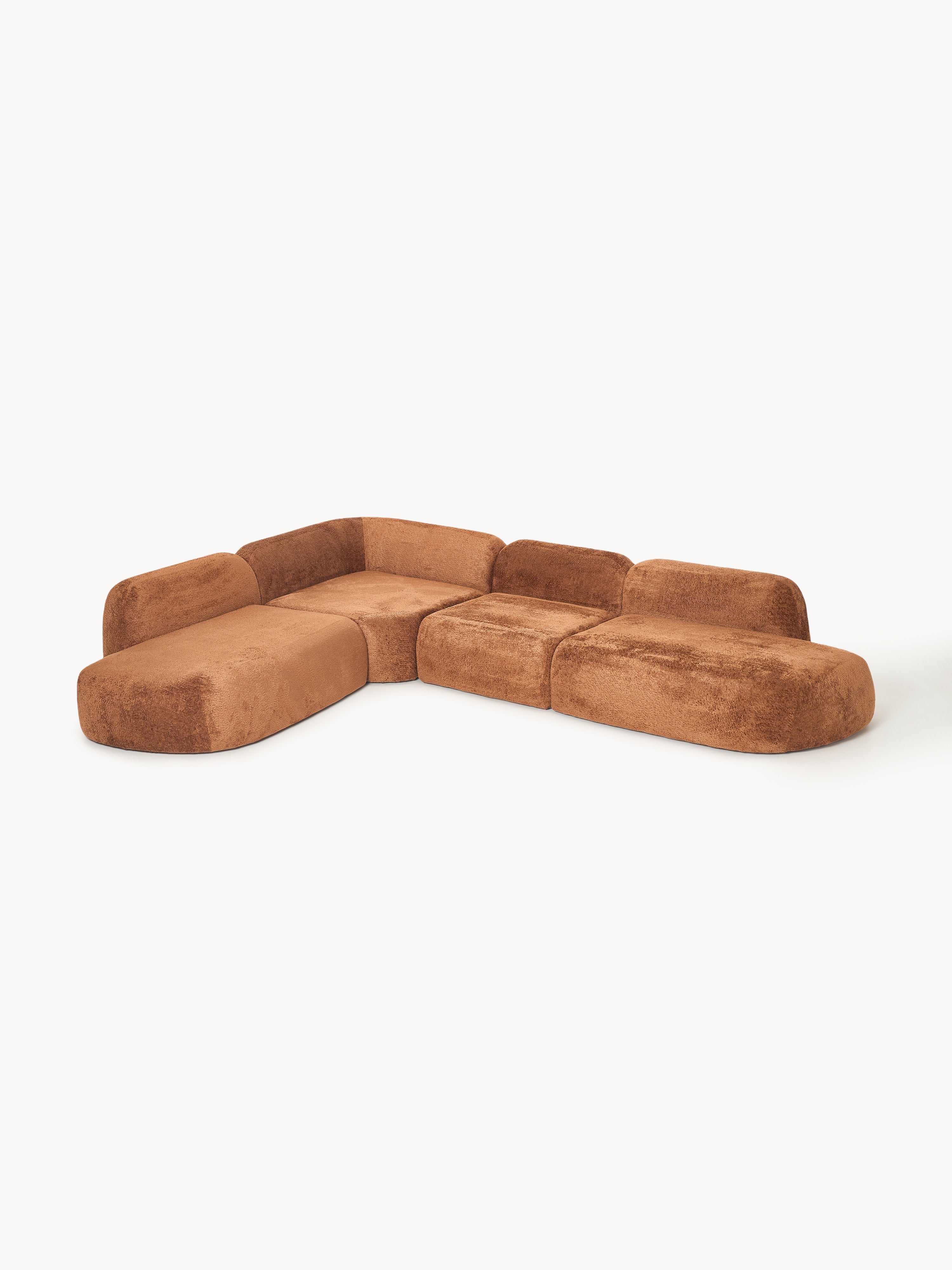 XL Modulares Teddy-Bouclé-Ecksofa Wolke mit Chaiselongue