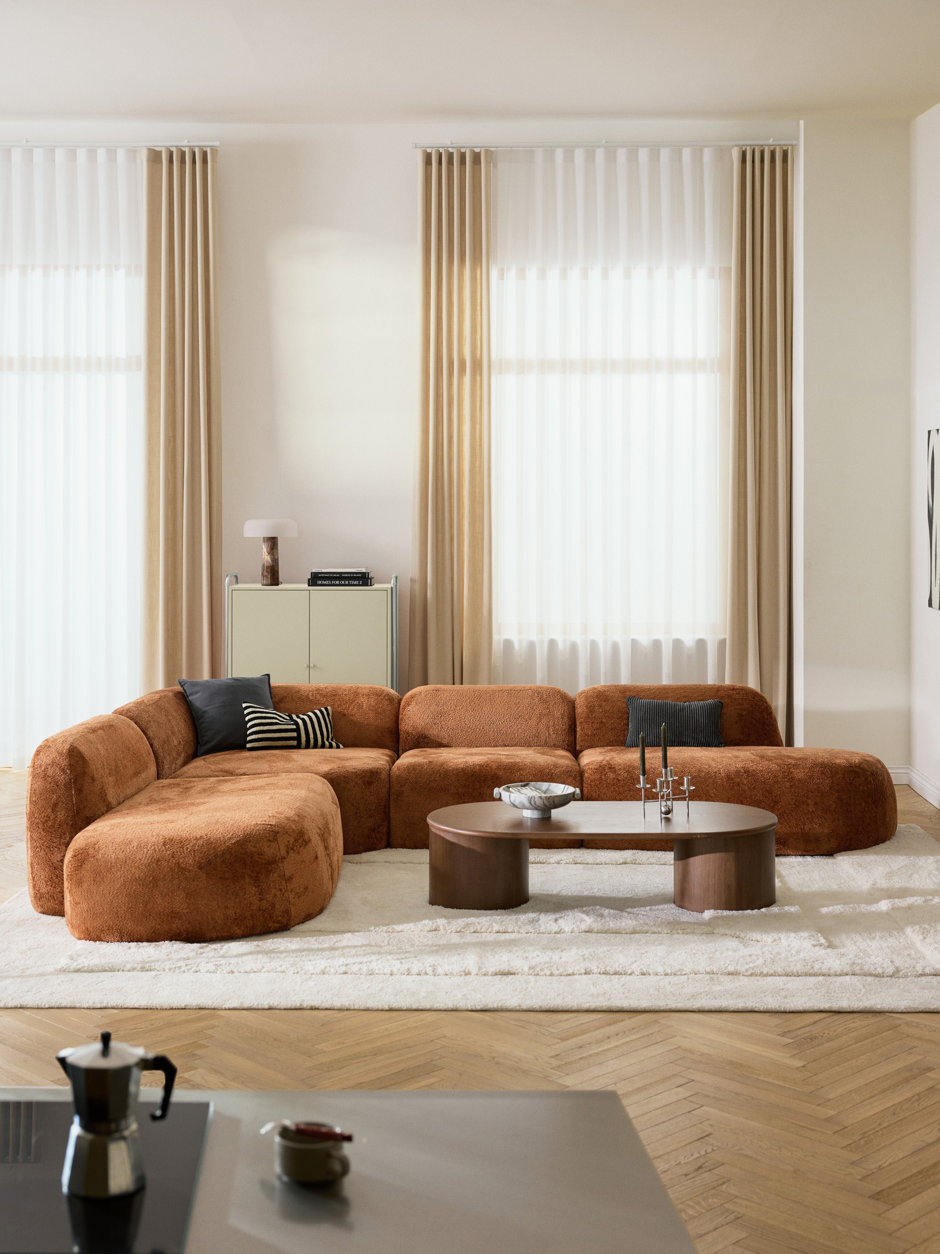 XL Modulares Teddy-Bouclé-Ecksofa Wolke mit Chaiselongue
