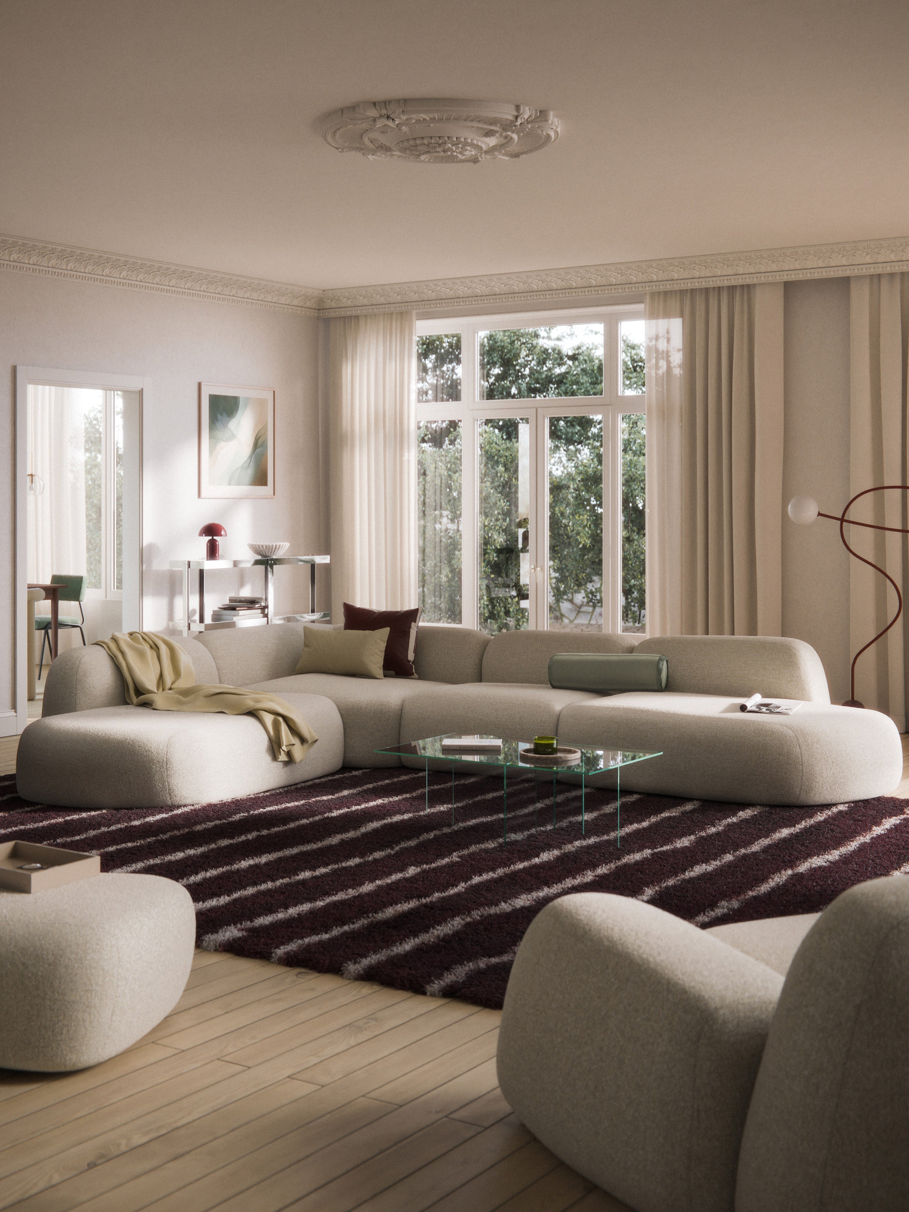 Modulares Bouclé-XL-Ecksofa Wolke mit Chaiselongue