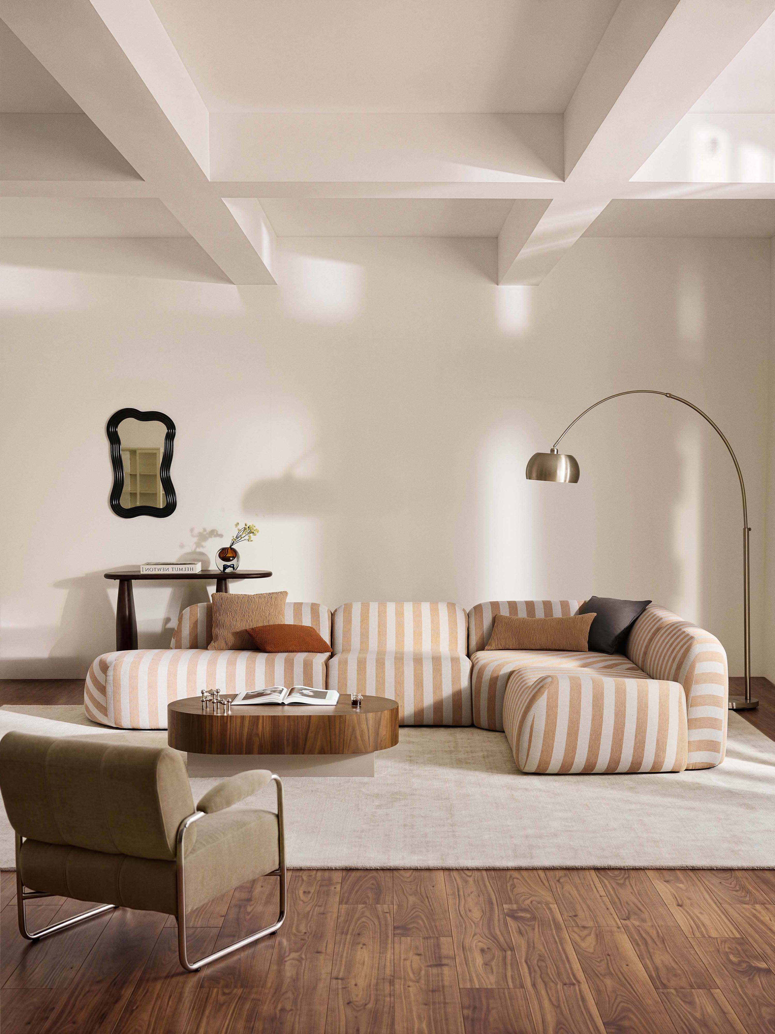 Modulares Gestreiftes XL-Ecksofa Wolke mit Chaiselongue