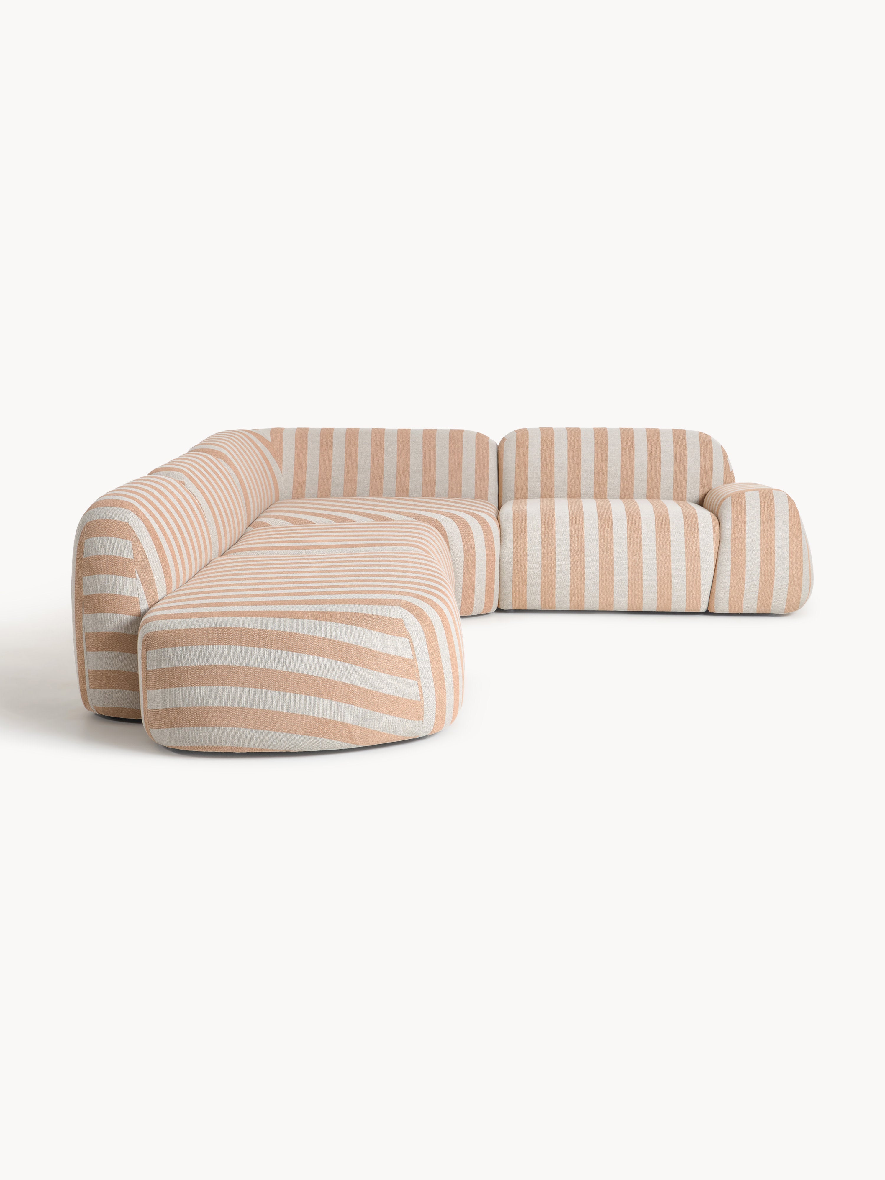 Modulares Gestreiftes XL-Ecksofa Wolke mit Chaiselongue
