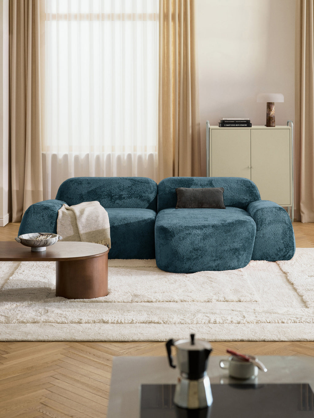 Modulares Teddy-Bouclé-Ecksofa Wolke (3-Sitzer)