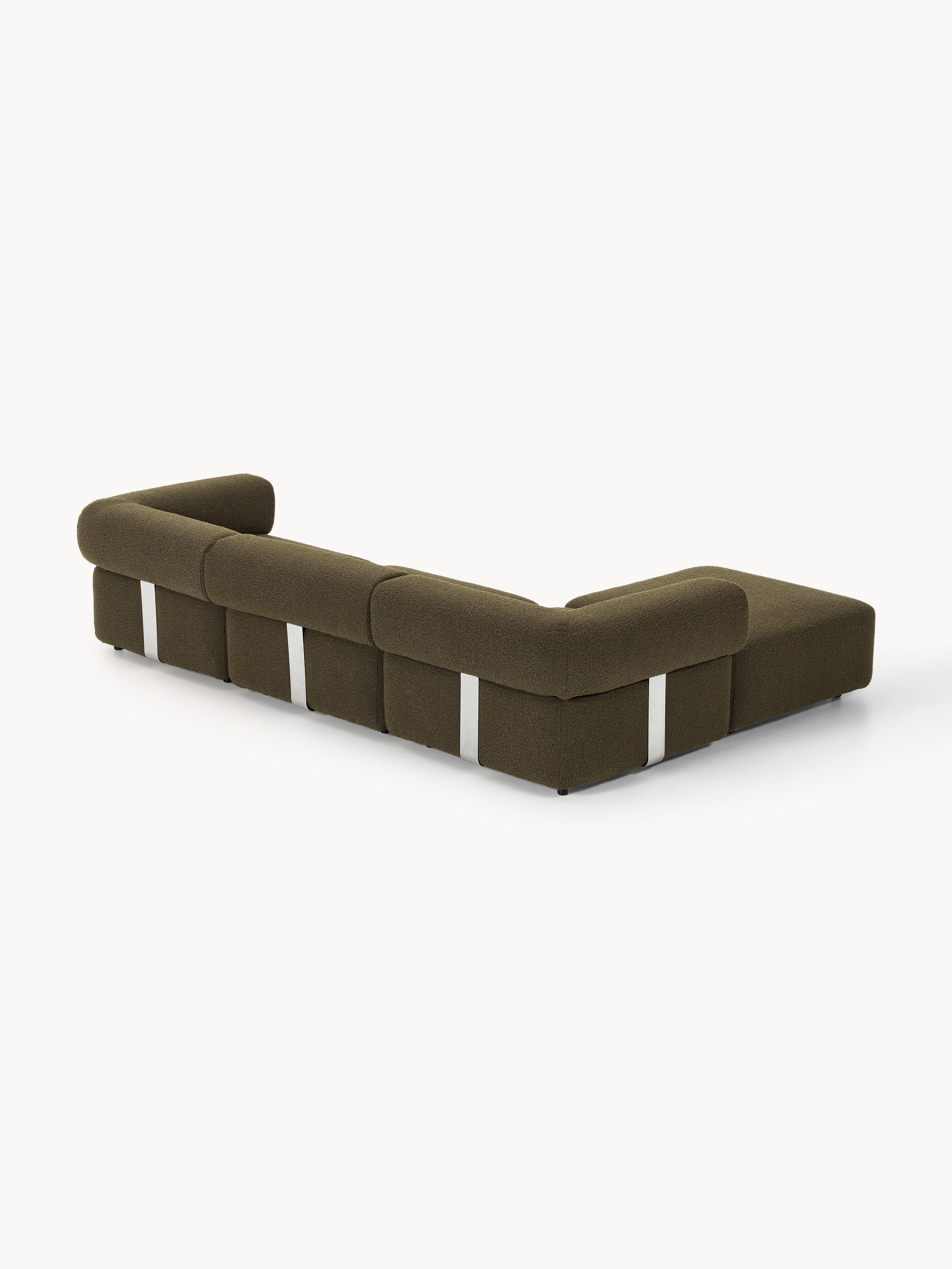 Modulares Bouclé-Sofa Anton (4-Sitzer) mit Hocker (links/rechts)