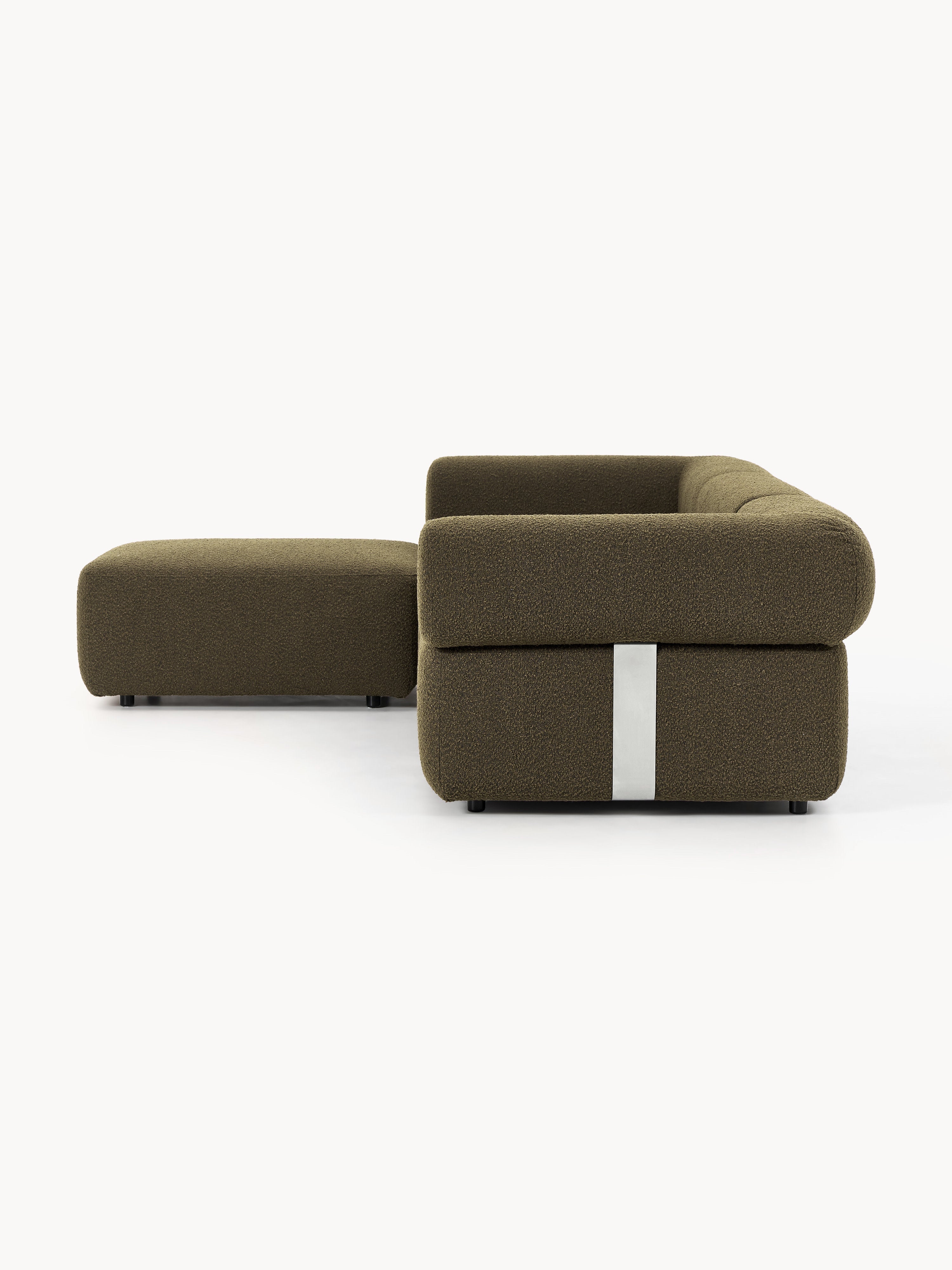 Modulares Bouclé-Sofa Anton (4-Sitzer) mit Hocker (links/rechts)