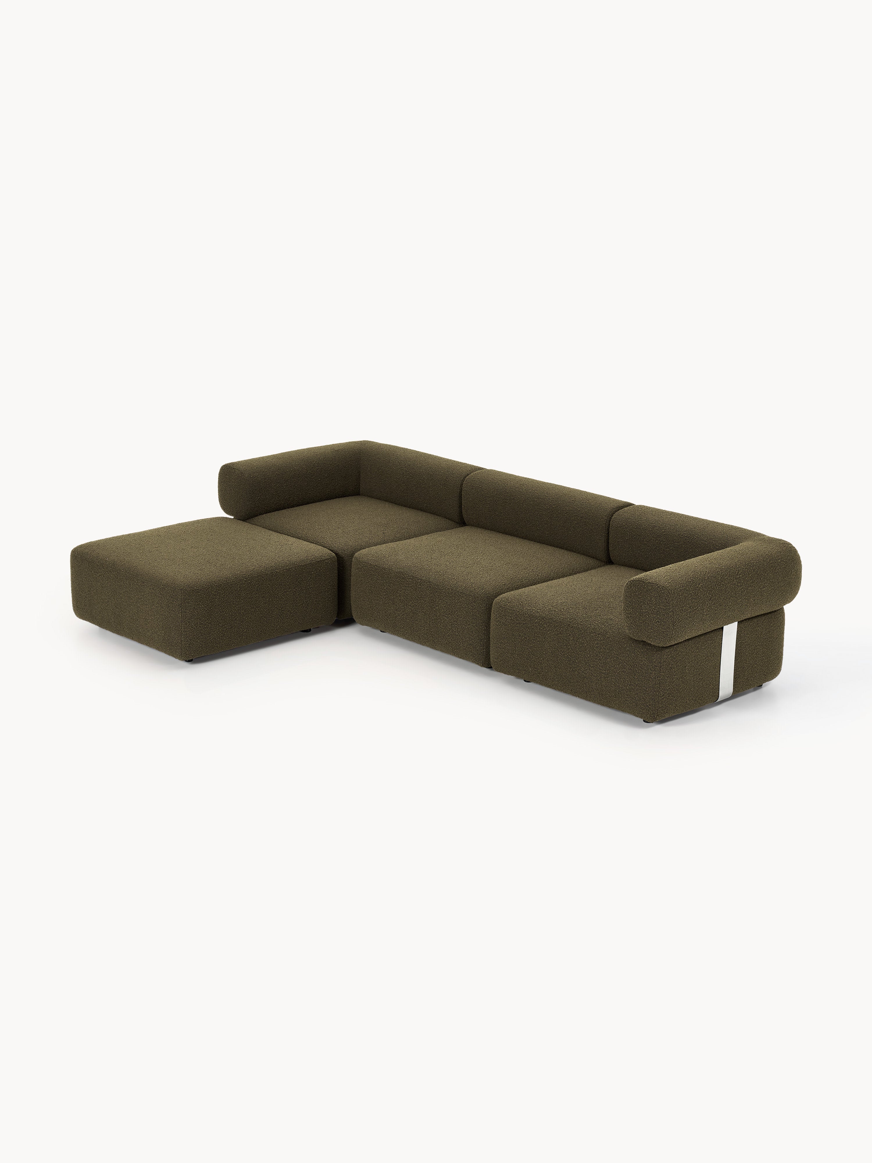 Modulares Bouclé-Sofa Anton (4-Sitzer) mit Hocker (links/rechts)