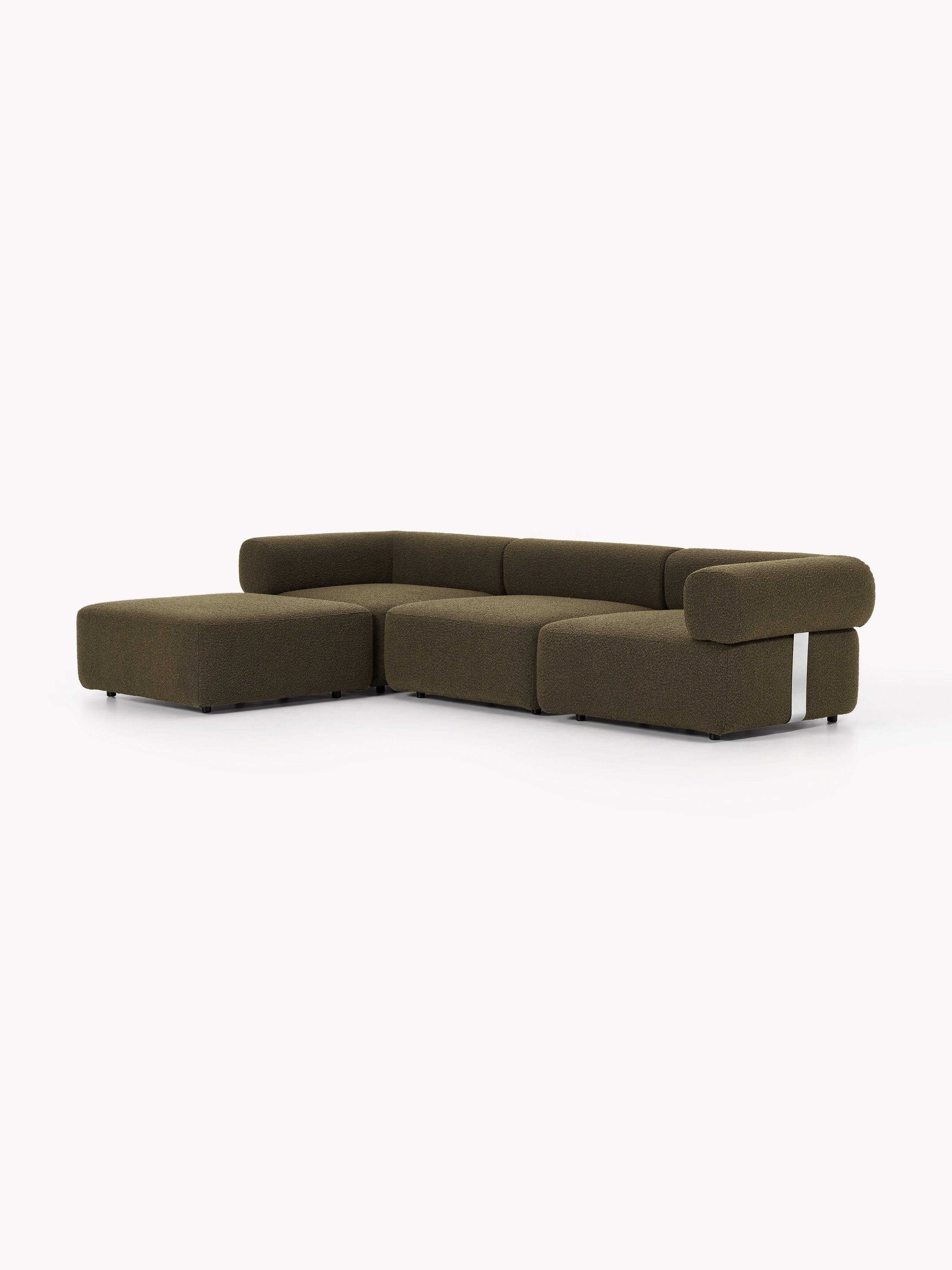 Modulares Bouclé-Sofa Anton (4-Sitzer) mit Hocker (links/rechts)
