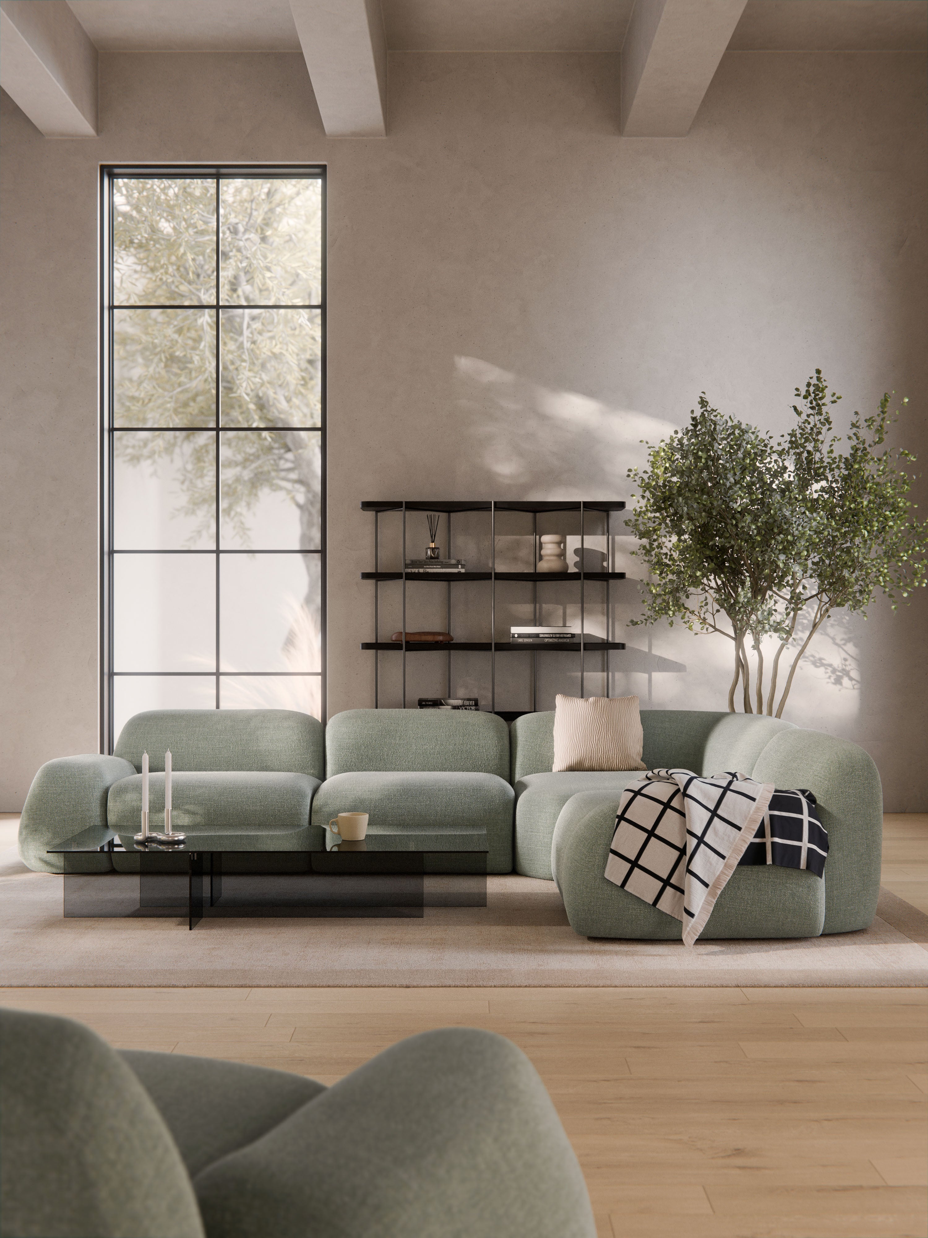 Modulares Bouclé-Ecksofa Wolke (4-Sitzer)