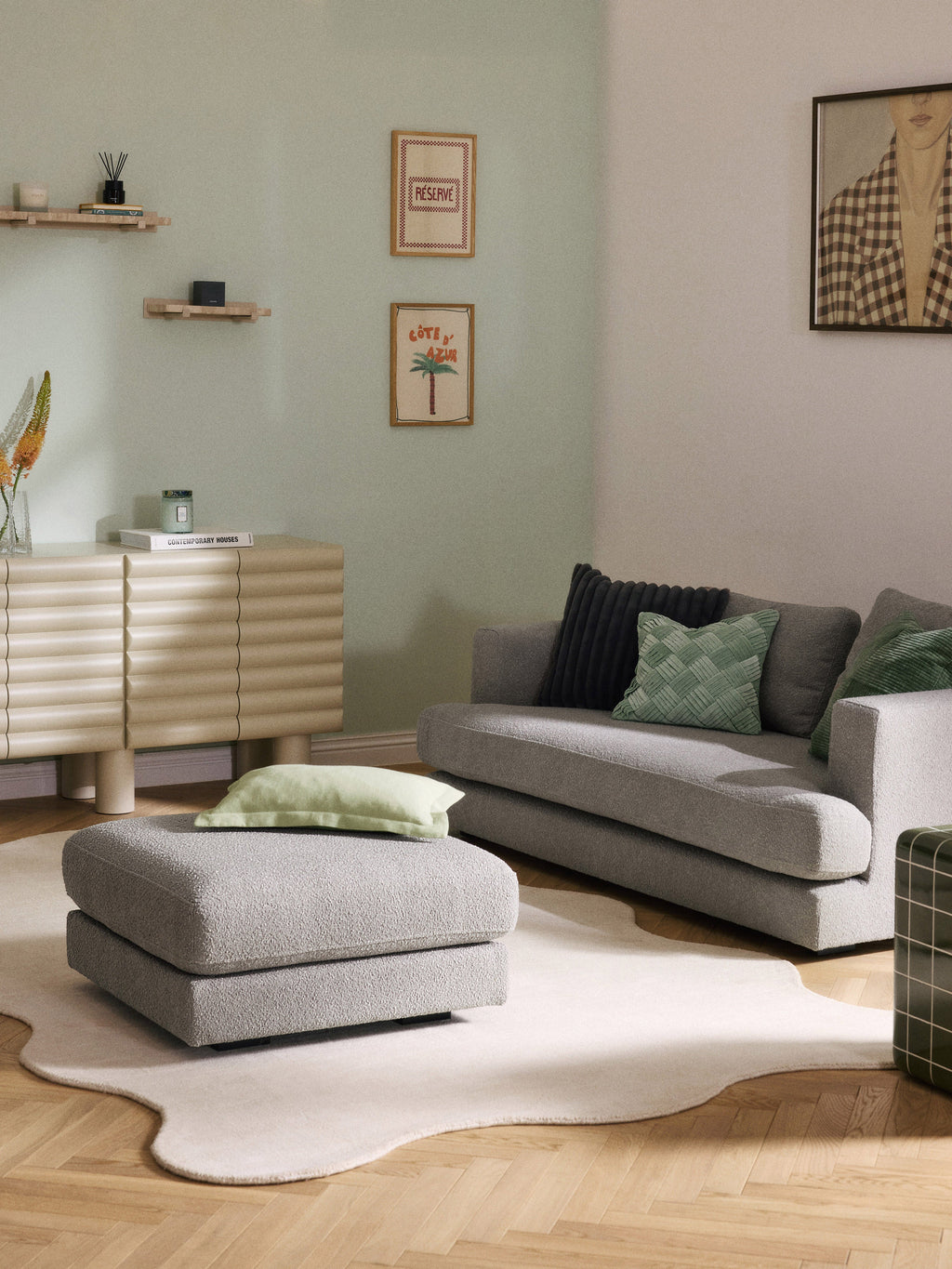 Bouclé Sofa-Hocker Tribeca