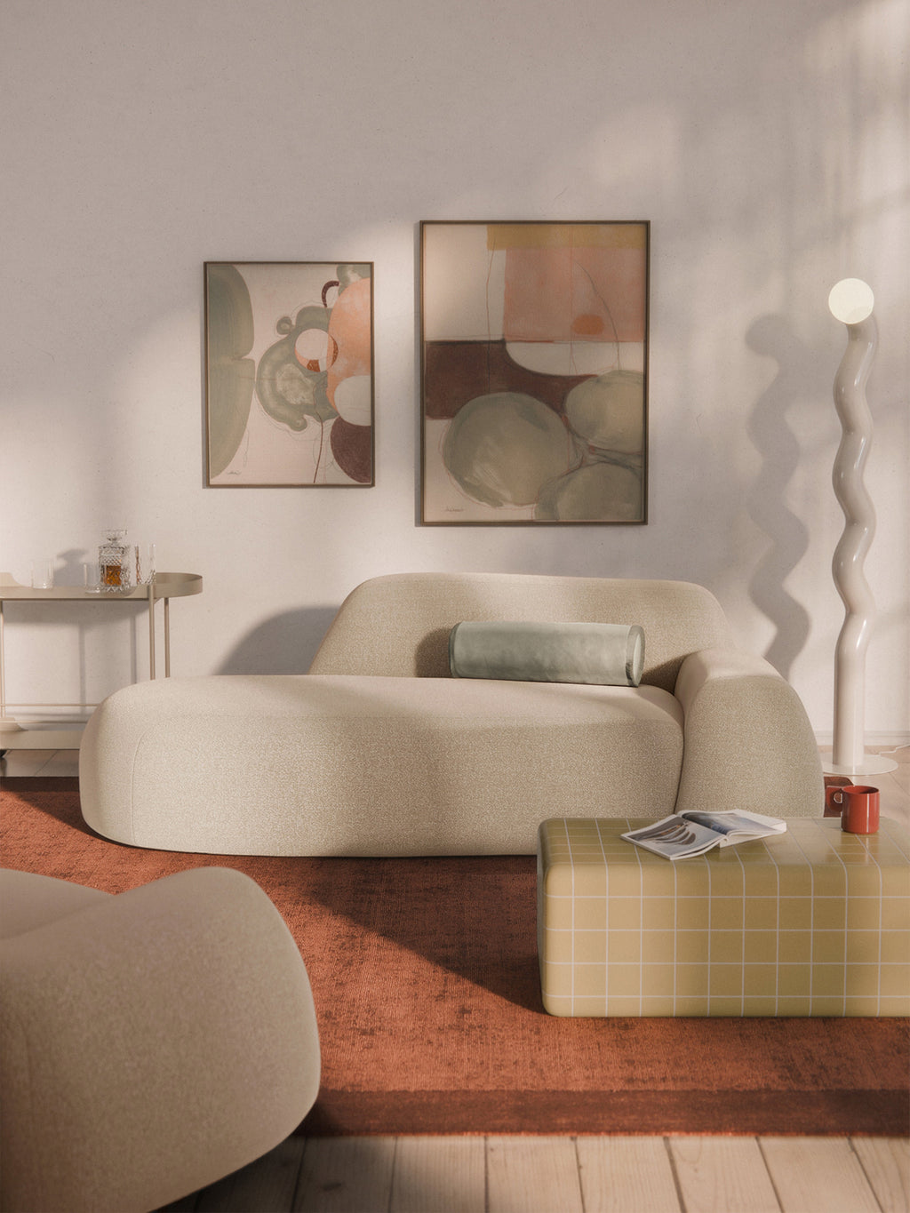 Bouclé-Sofa Wolke (2-Sitzer) mit Chaiselongue