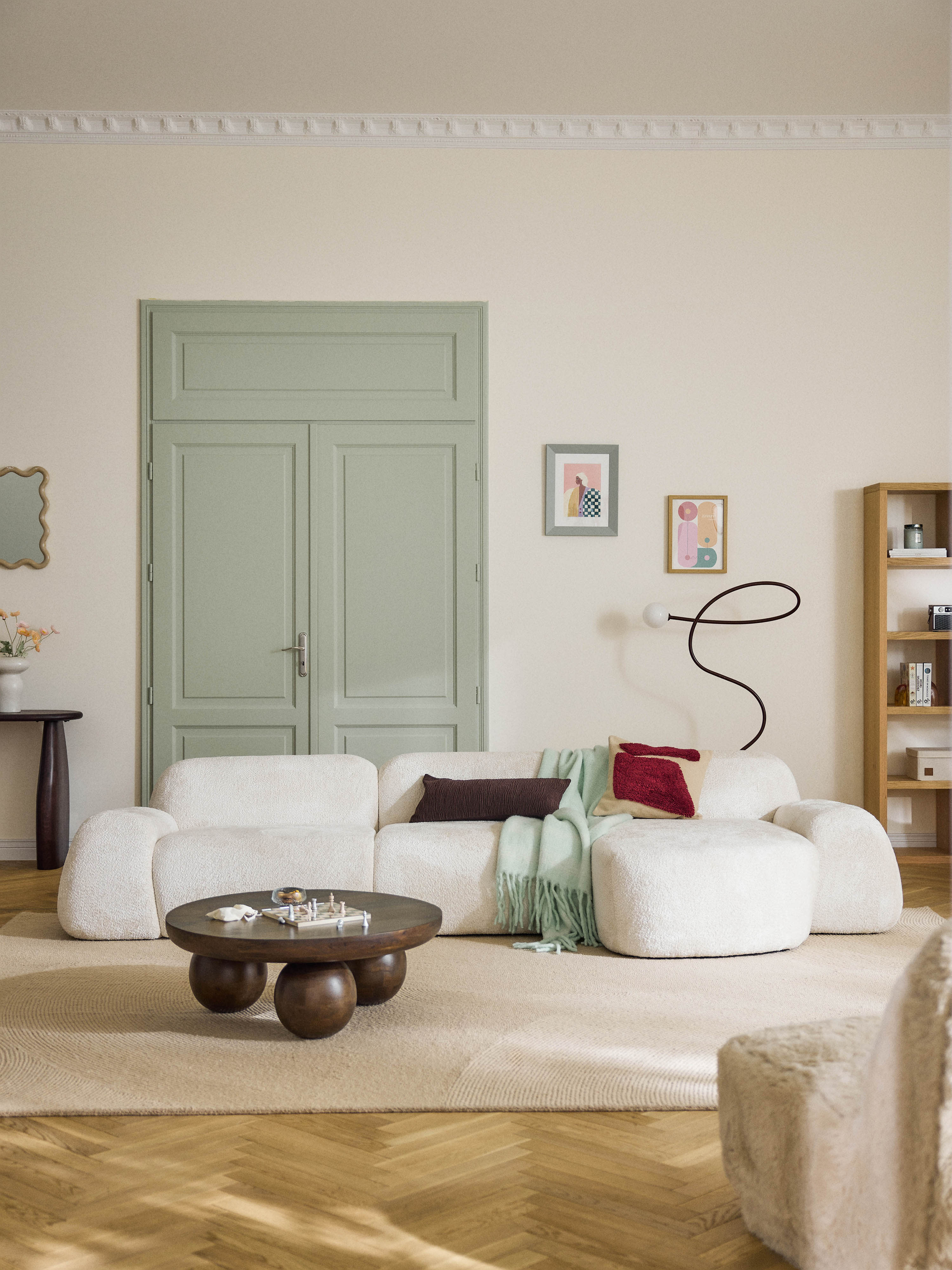 Modulares Teddy-Bouclé-Ecksofa Wolke (4-Sitzer)