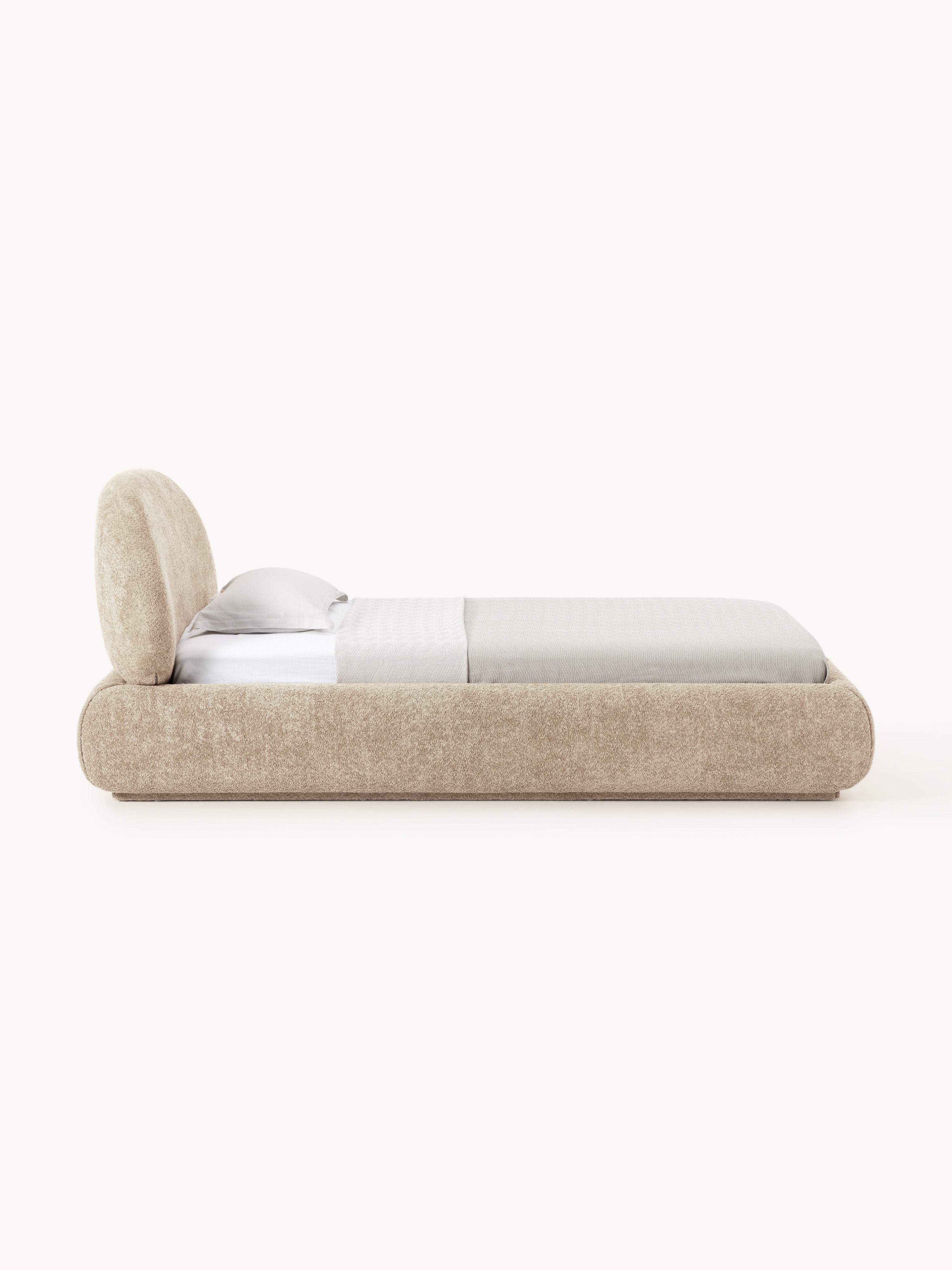 Einzelbett Alba aus Teddy-Bouclé mit Stauraum