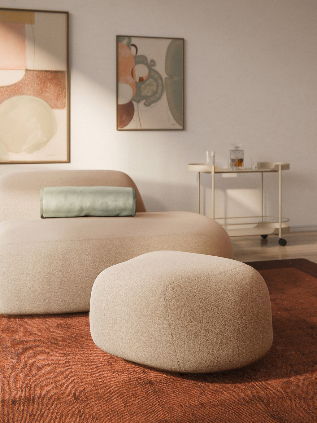 Ovaler Bouclé-Sofa-Hocker Wolke