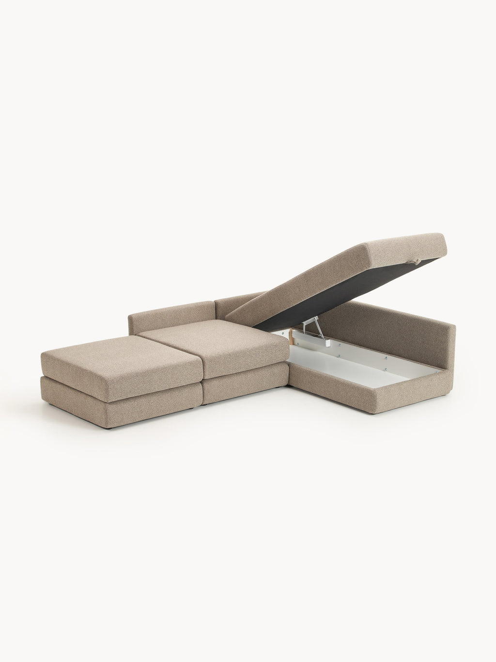 Bouclé-Eck-Schlafsofa Ladina mit Stauraum