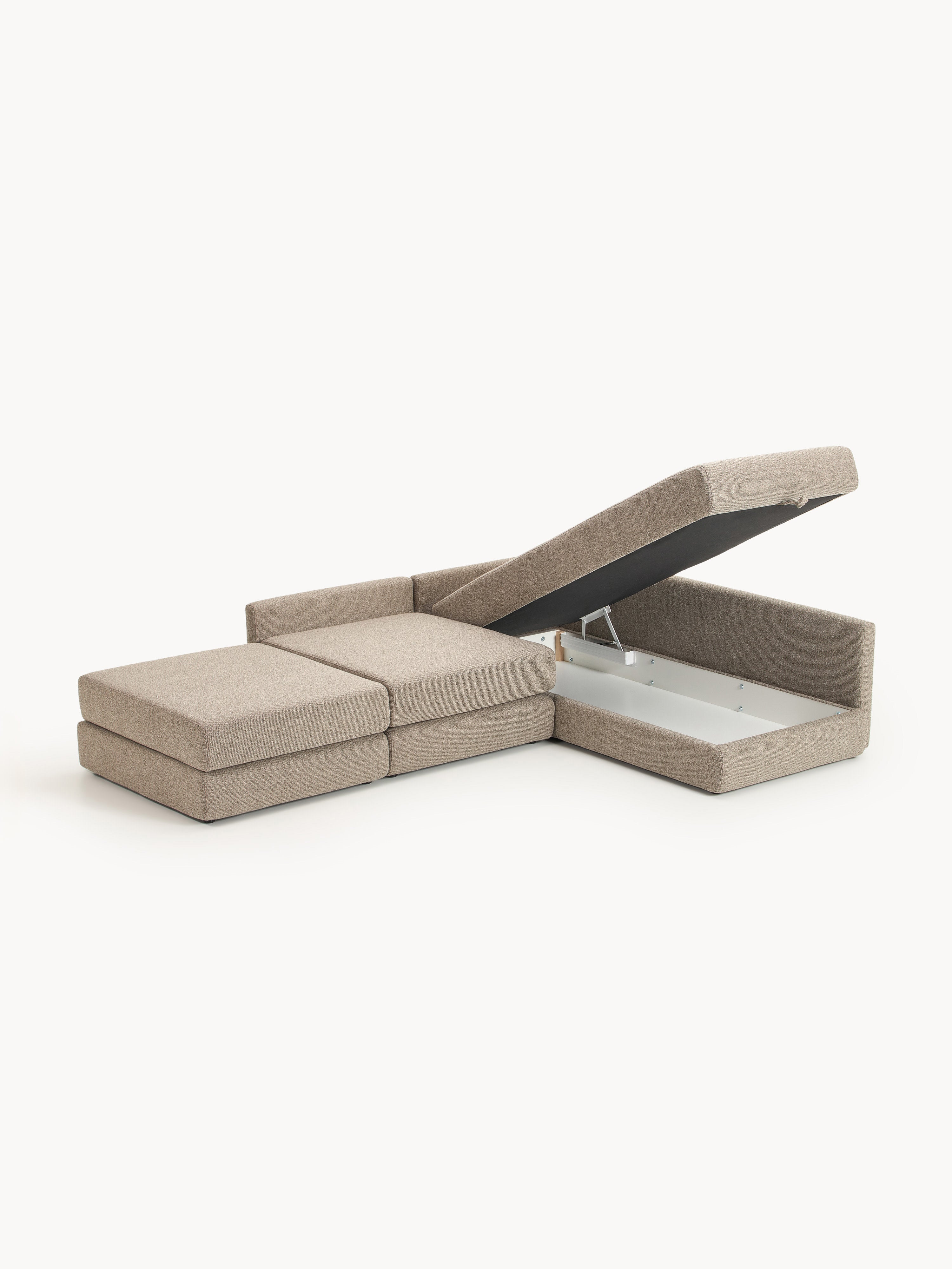 Bouclé-Eck-Schlafsofa Ladina mit Stauraum