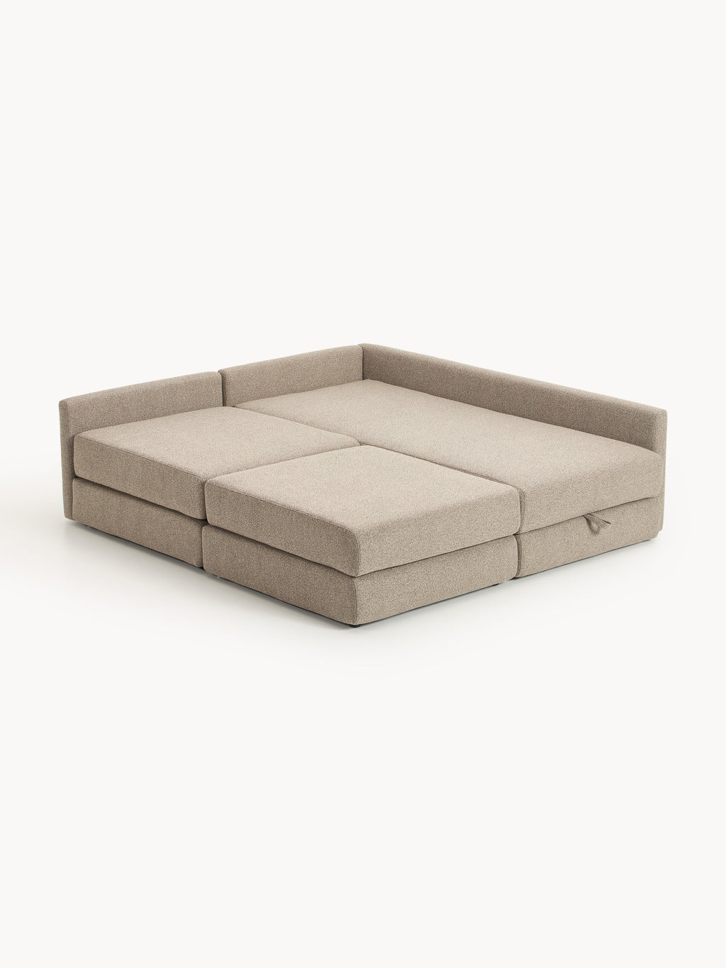 Bouclé-Eck-Schlafsofa Ladina mit Stauraum