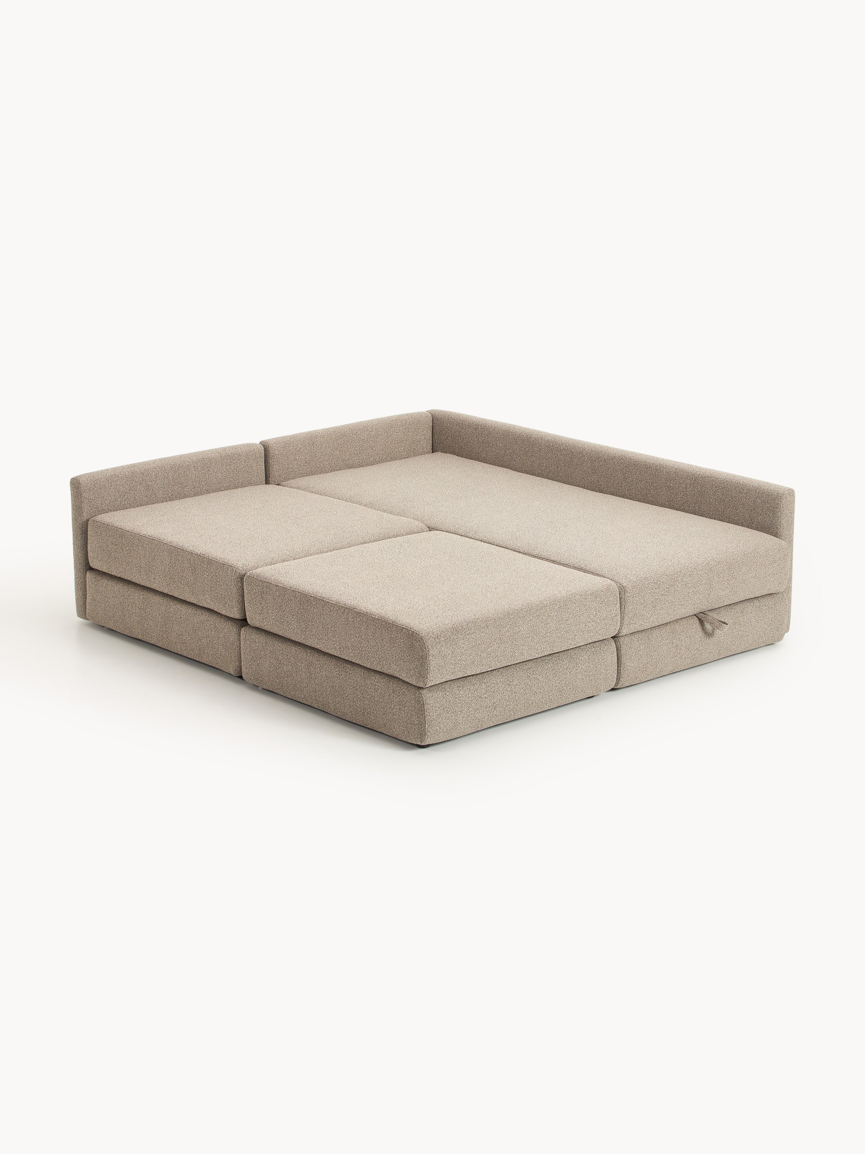 Bouclé-Eck-Schlafsofa Ladina mit Stauraum