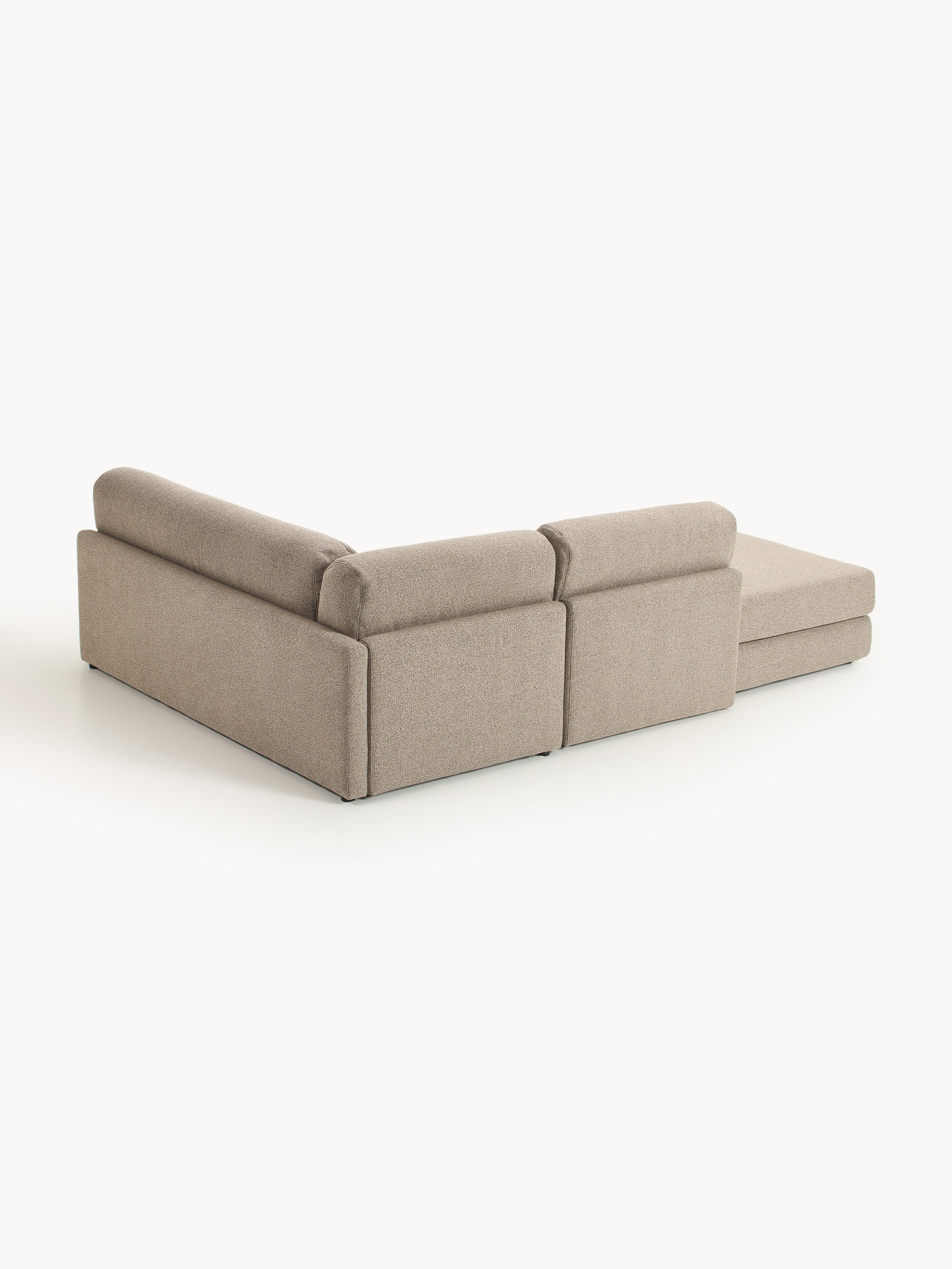 Bouclé-Eck-Schlafsofa Ladina mit Stauraum