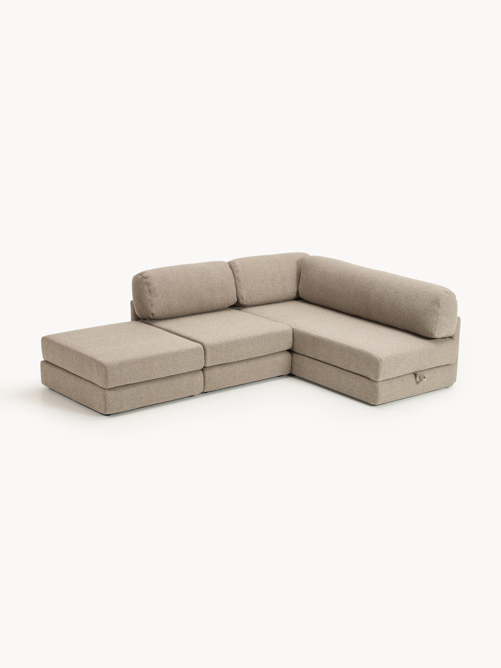 Bouclé-Eck-Schlafsofa Ladina mit Stauraum