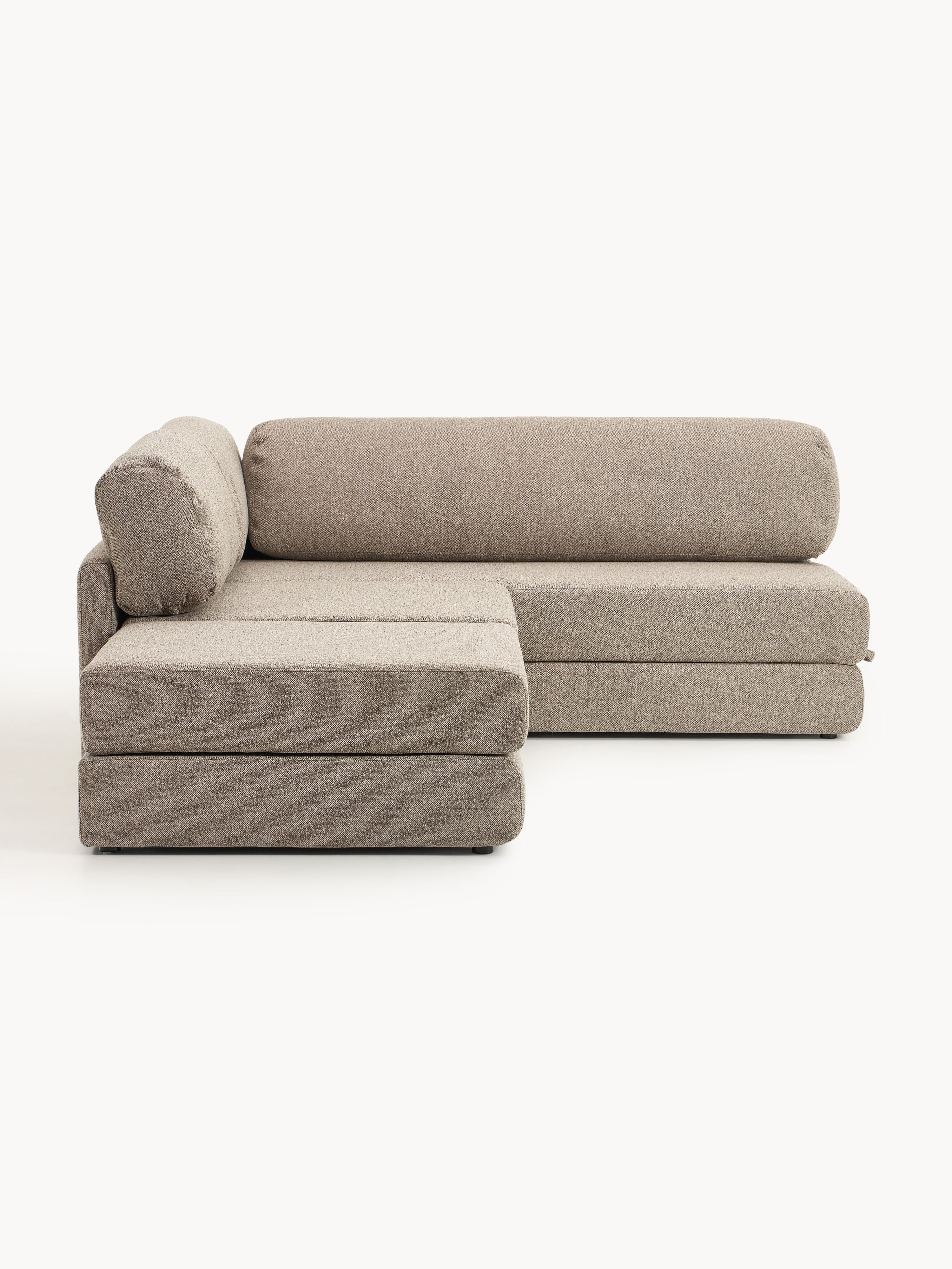 Bouclé-Eck-Schlafsofa Ladina mit Stauraum