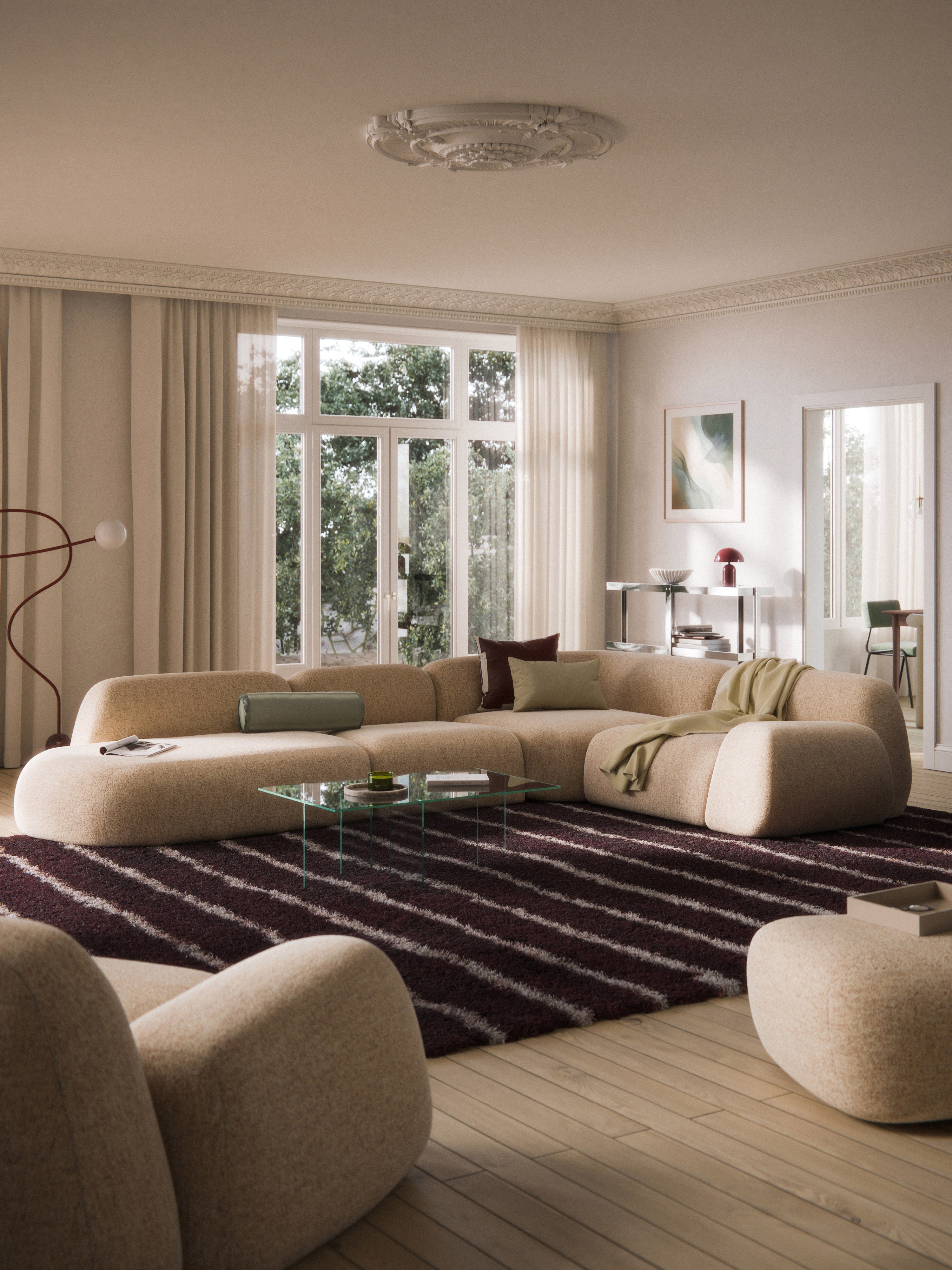 Modulares Bouclé-XL-Ecksofa Wolke mit Chaiselongue