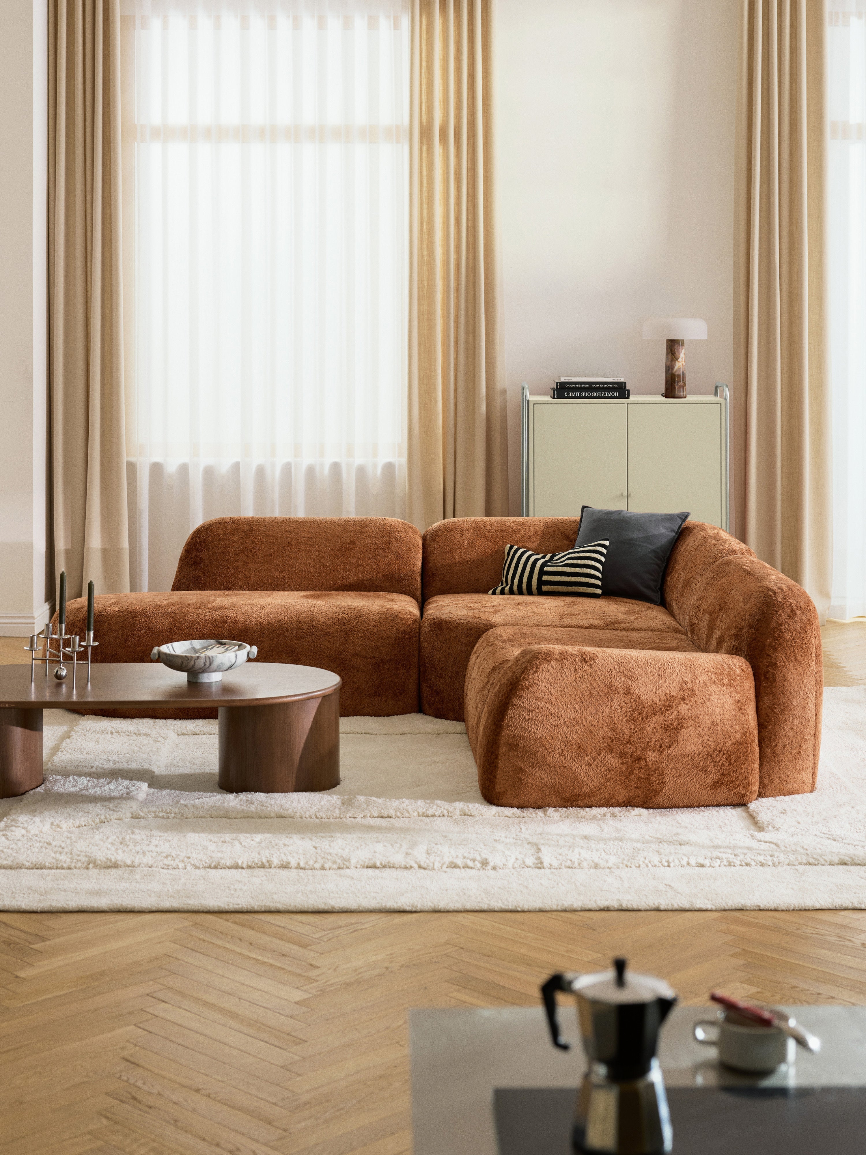 Modulares Teddy-Bouclé-Ecksofa Wolke (4-Sitzer) mit Chaiselongue