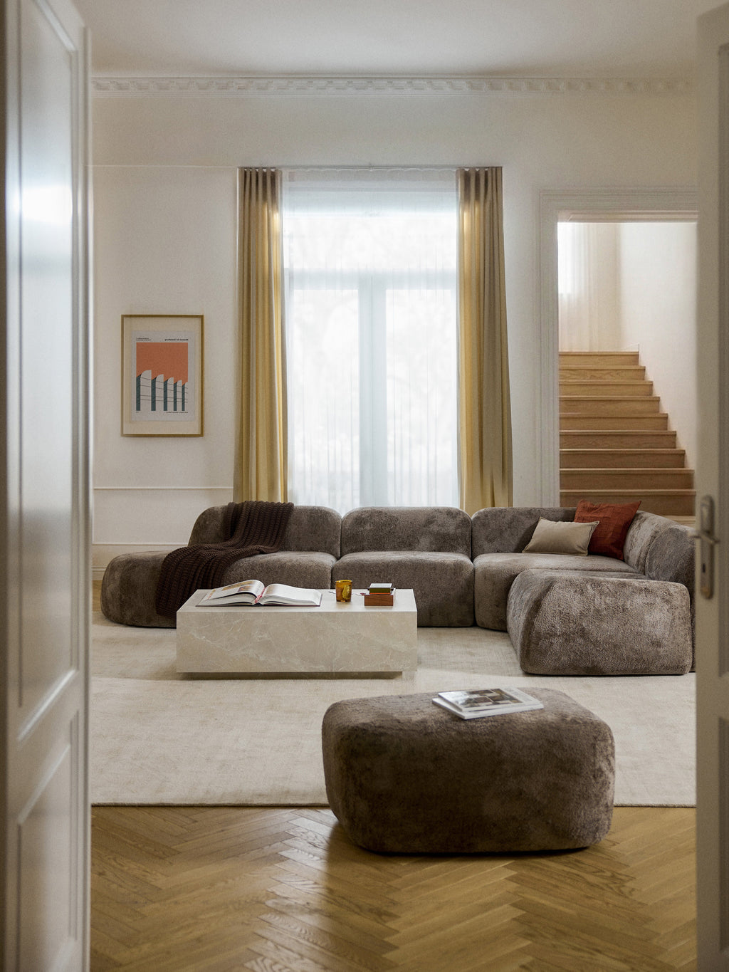 XL Modulares Teddy-Bouclé-Ecksofa Wolke mit Chaiselongue