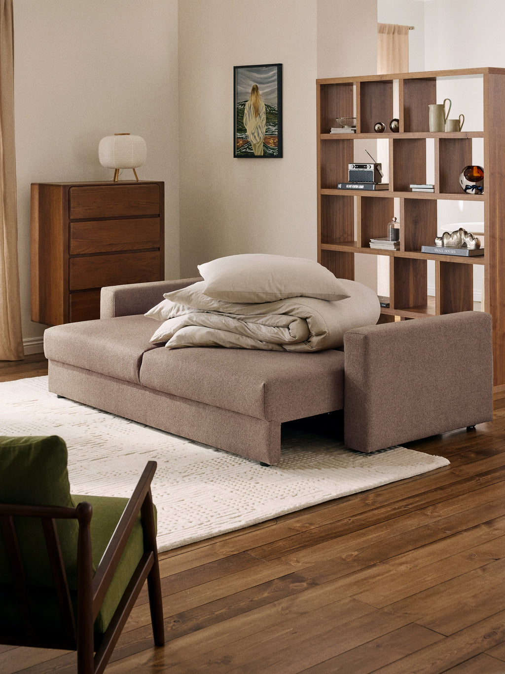 Bouclé-Schlafsofa Tasha (3-Sitzer) mit Stauraum