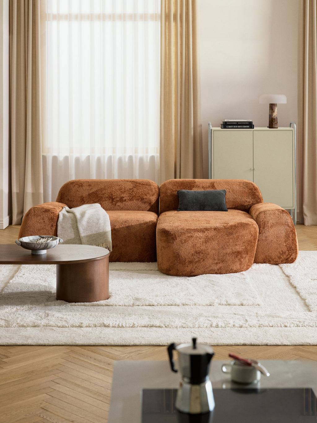 Modulares Teddy-Bouclé-Ecksofa Wolke (3-Sitzer)