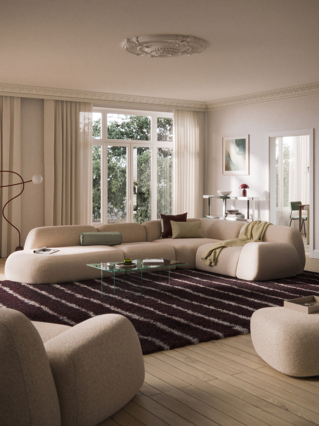 Modulares Bouclé-XL-Ecksofa Wolke mit Chaiselongue