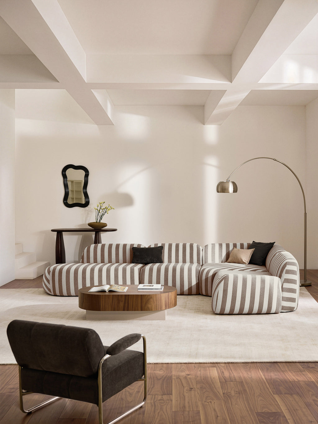 Modulares Gestreiftes XL-Ecksofa Wolke mit Chaiselongue