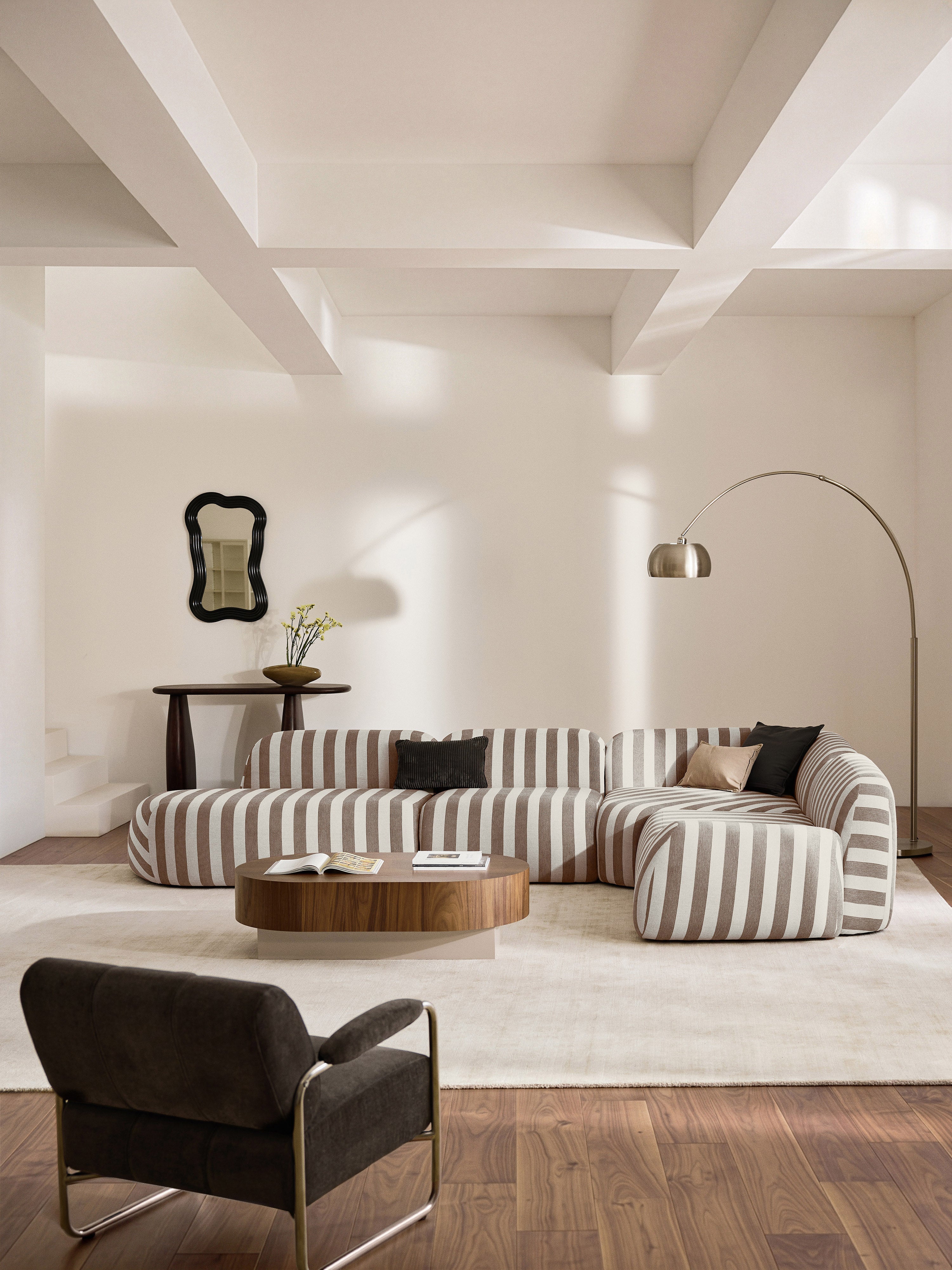 Modulares Gestreiftes XL-Ecksofa Wolke mit Chaiselongue