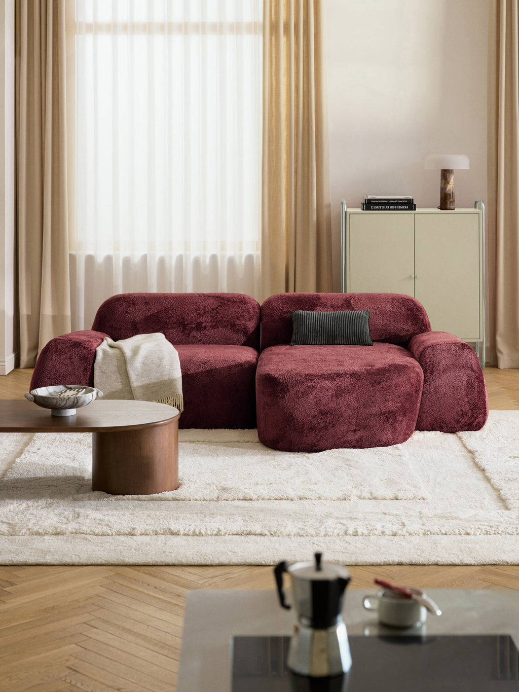 Modulares Teddy-Bouclé-Ecksofa Wolke (3-Sitzer)
