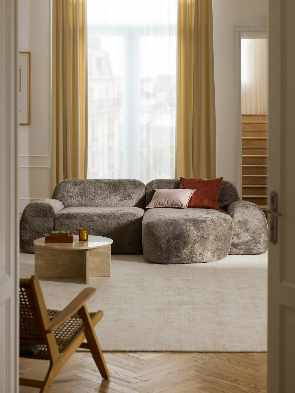 Modulares Teddy-Bouclé-Ecksofa Wolke (3-Sitzer)