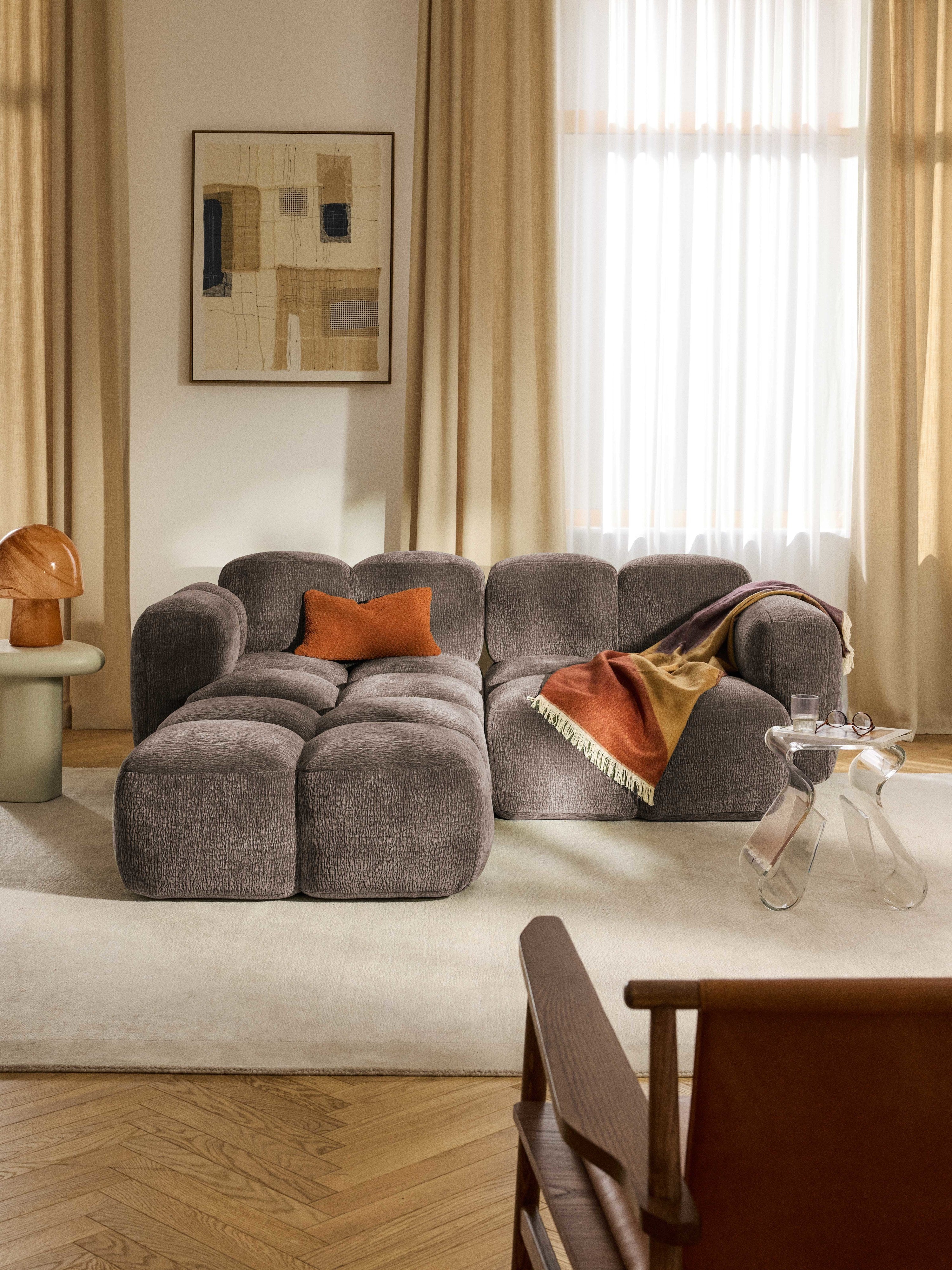 Modulares Sofa Tayla (3-Sitzer) mit Hocker (links/rechts)