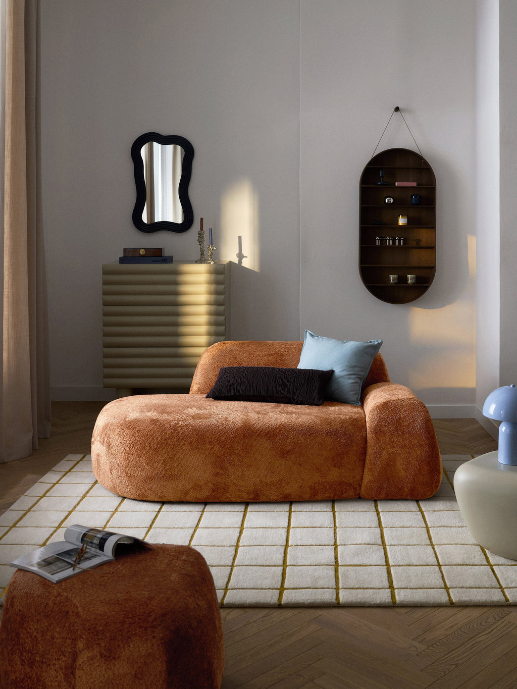 Teddy-Bouclé-Sofa Wolke (2-Sitzer) mit Chaiselongue