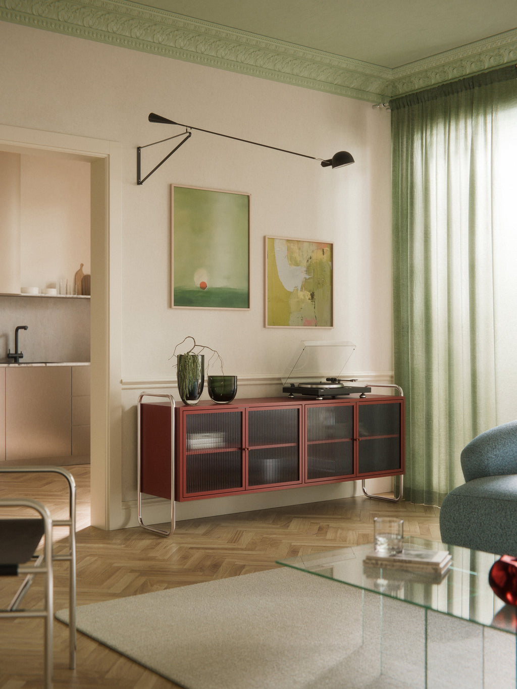 Metall-Sideboard Robyn mit Glas-Front